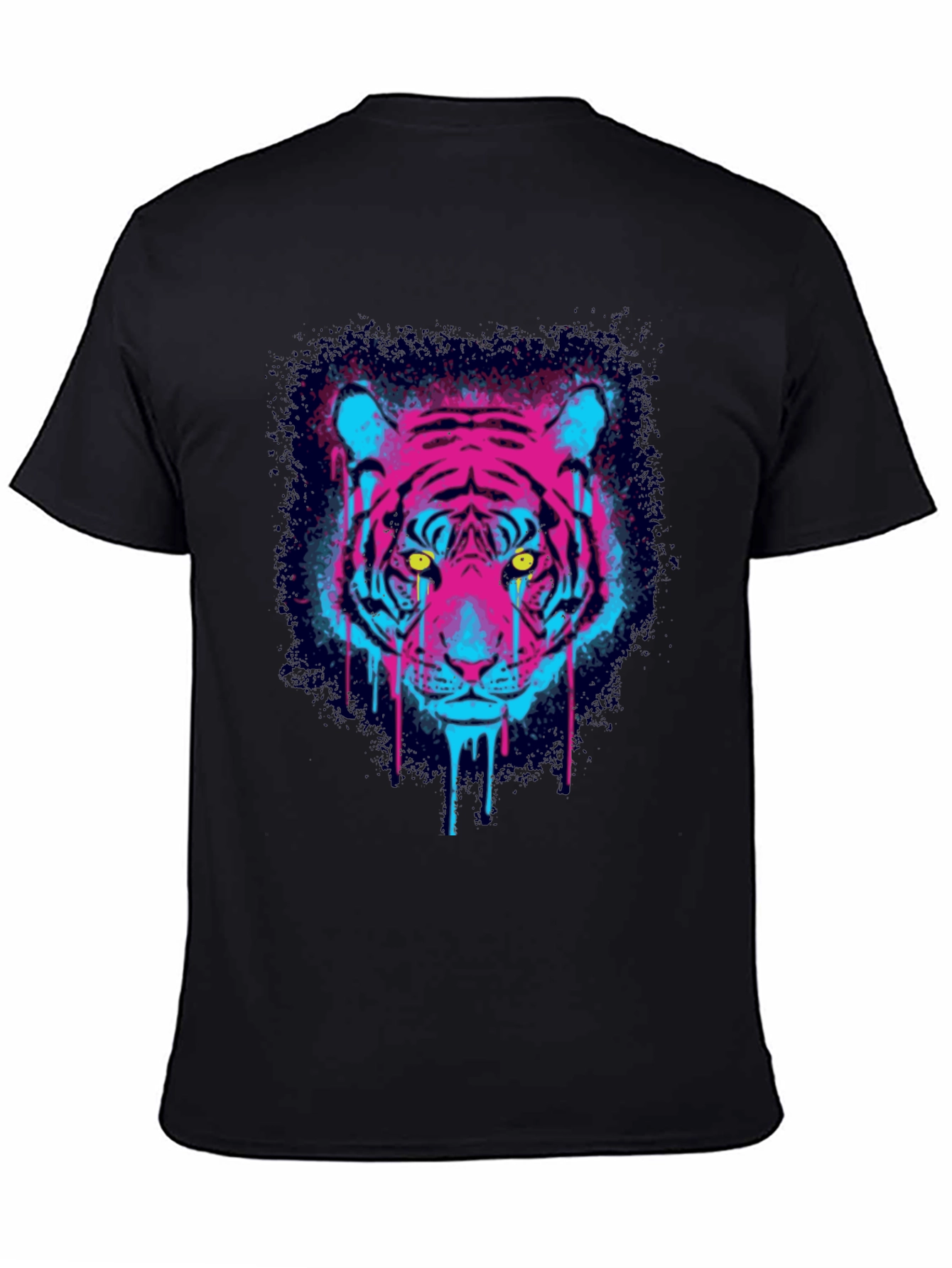 Black Neon Tiger Graphic Print T-Shirt view 4