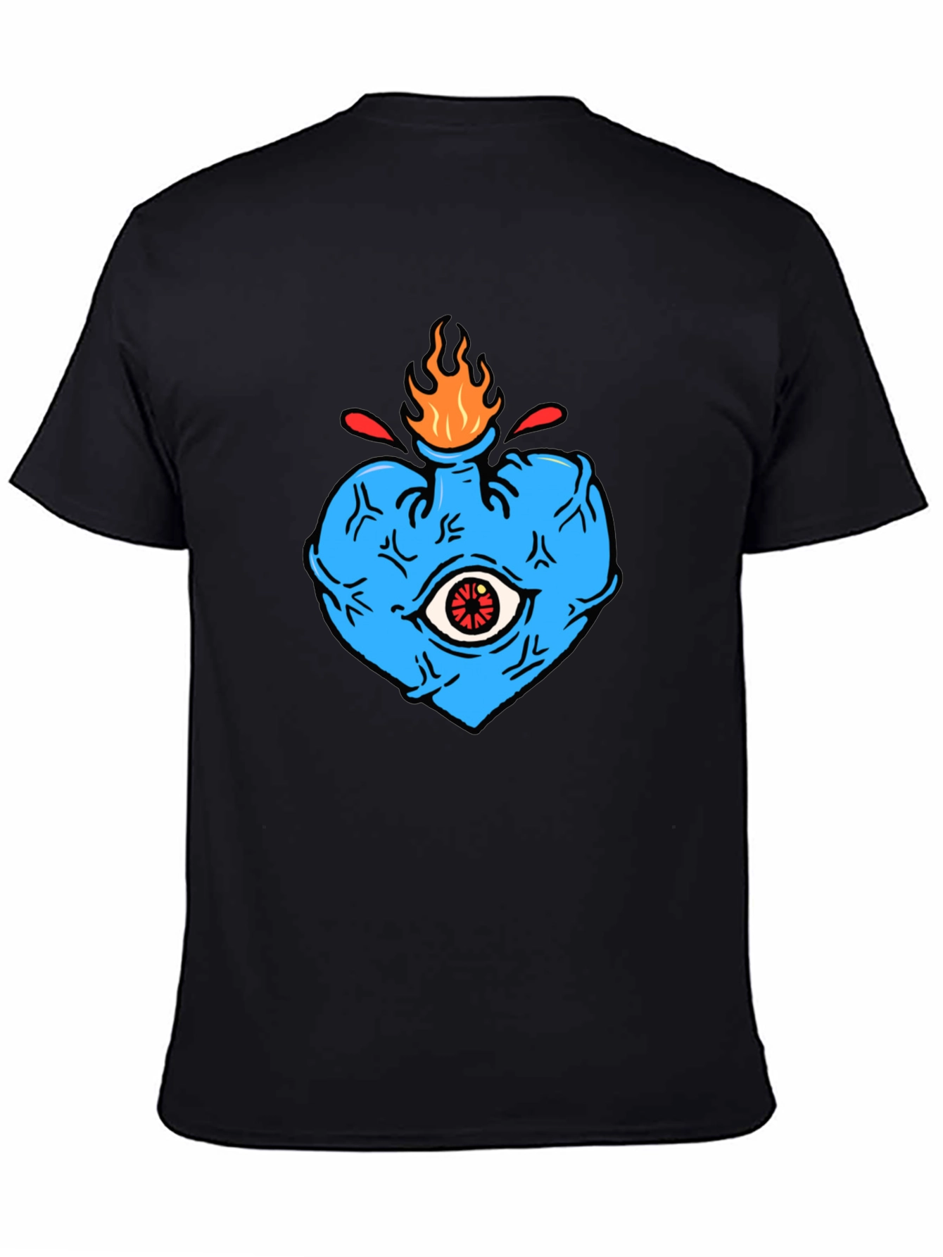 Black Men's Graphic Tee - Burning Heart Eye Design view 4