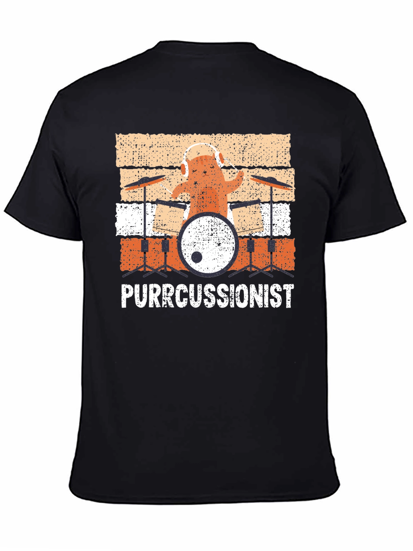 Black Purrcussionist Drummer Cat T-Shirt view 4