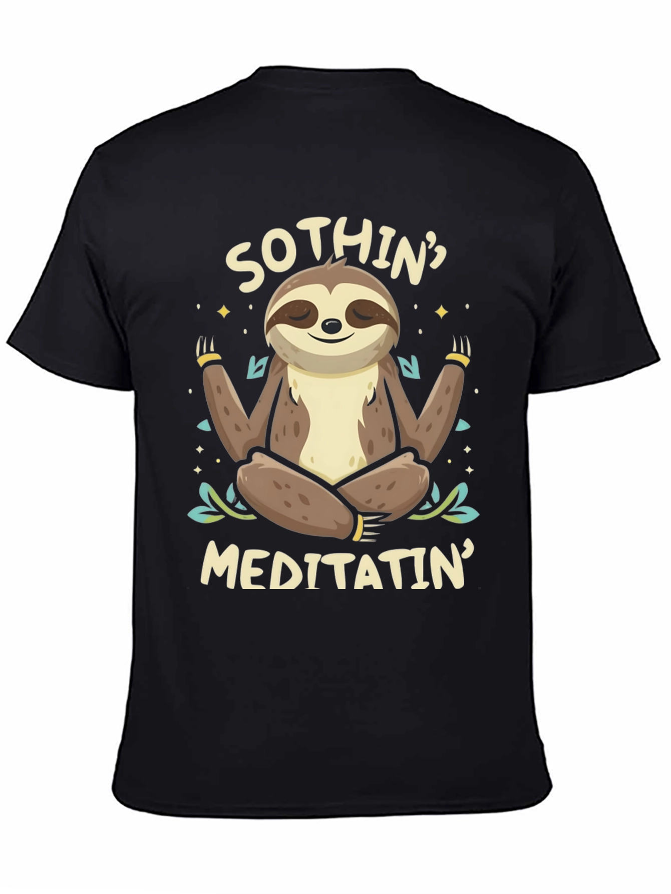 Black Men's "Sothin' Meditatin'" Sloth Graphic T-Shirt view 4