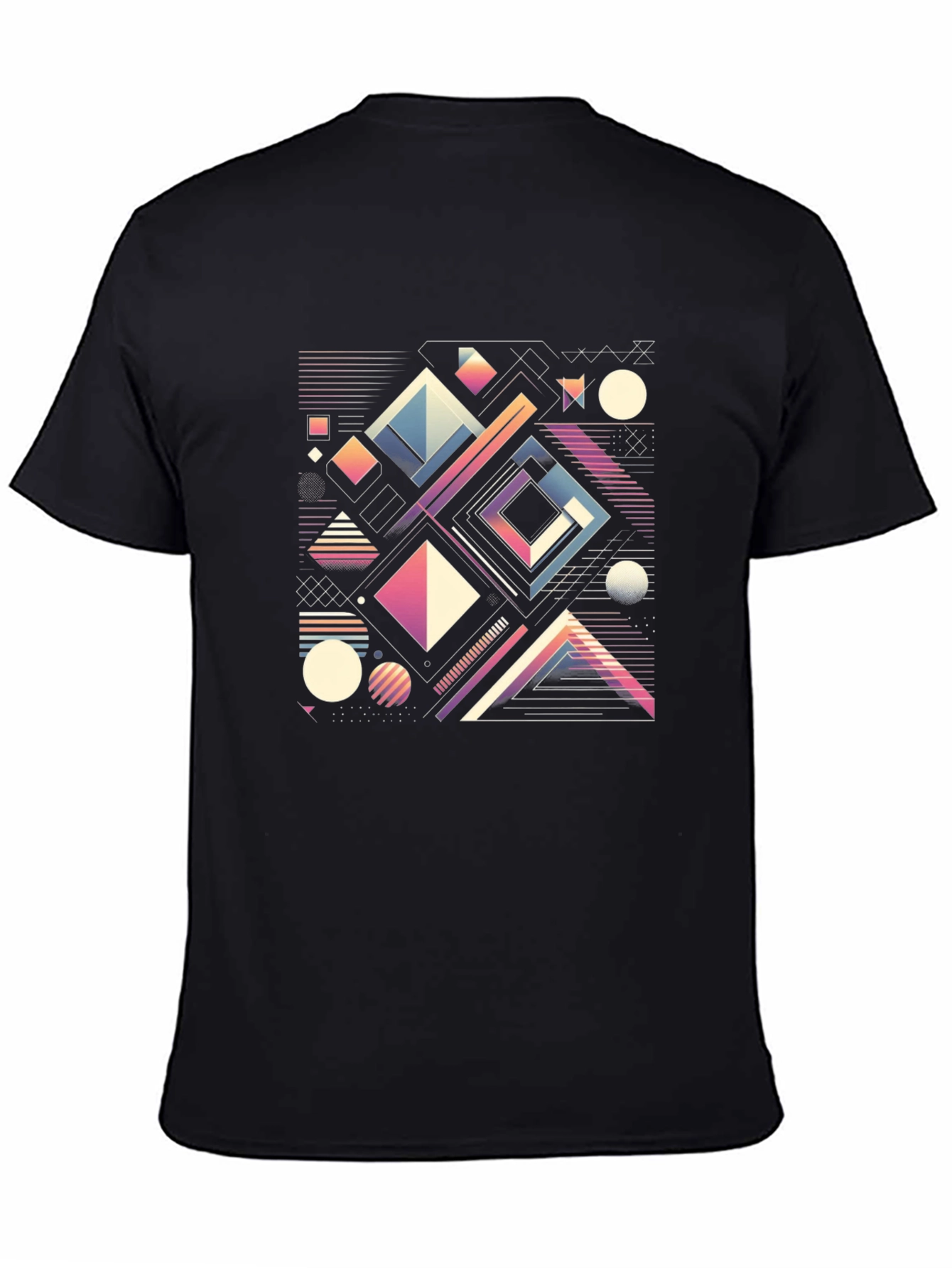 Black Geometric Pattern T-Shirt - Retro Modern Style view 4