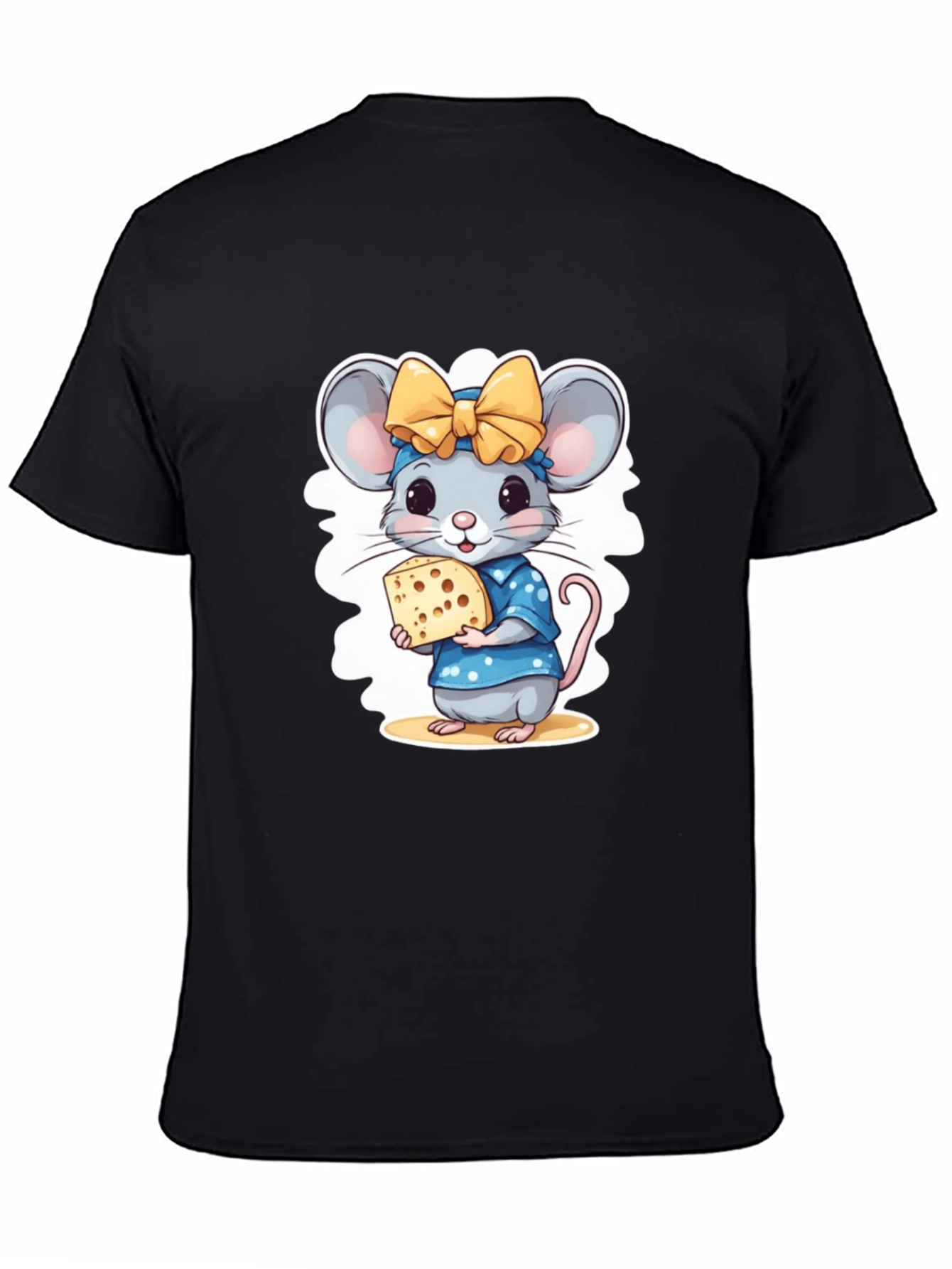 Black Cute Cartoon Mouse Cheese Lover T-Shirt view 4