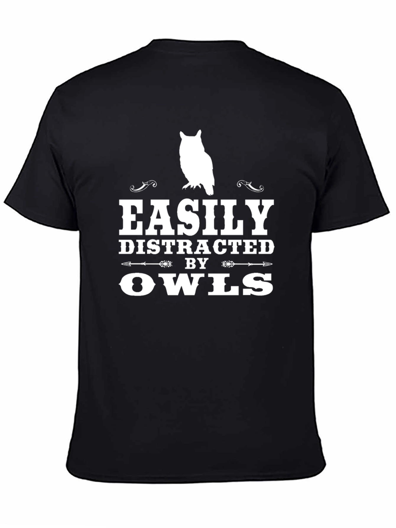 Black Easily Distracted By Owls T-Shirt view 4