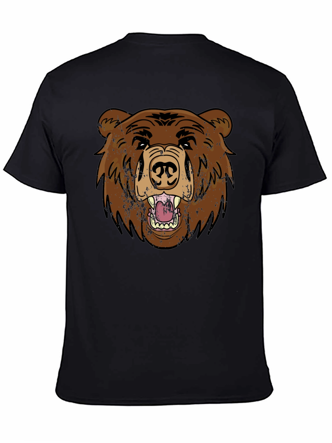 Black Grizzly Bear Graphic Tee - Black Cotton T-Shirt view 4