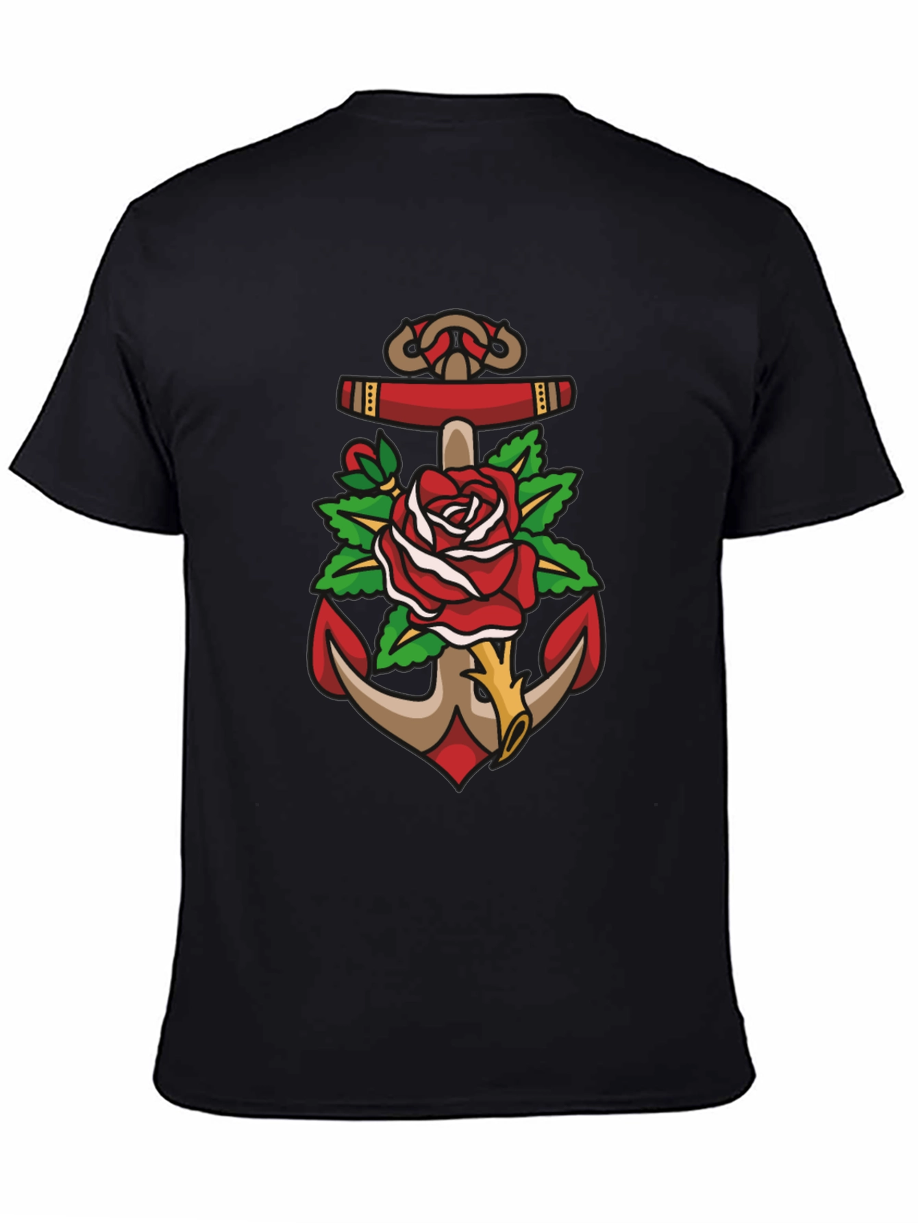 Black Anchor & Rose Graphic Tee - Bold Nautical Design view 4