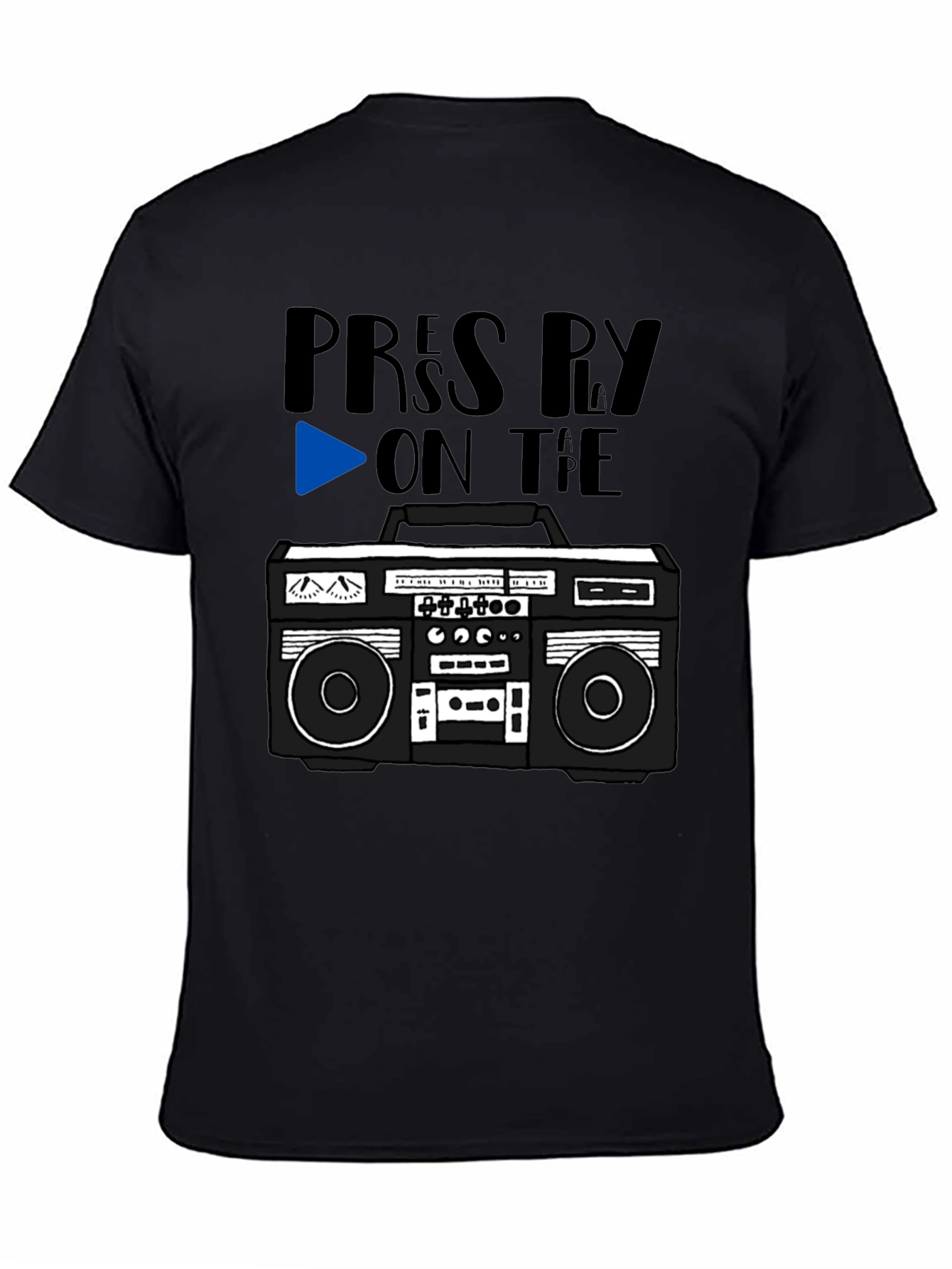 Black Retro Boombox Tee - Press Play On the Tape! view 4