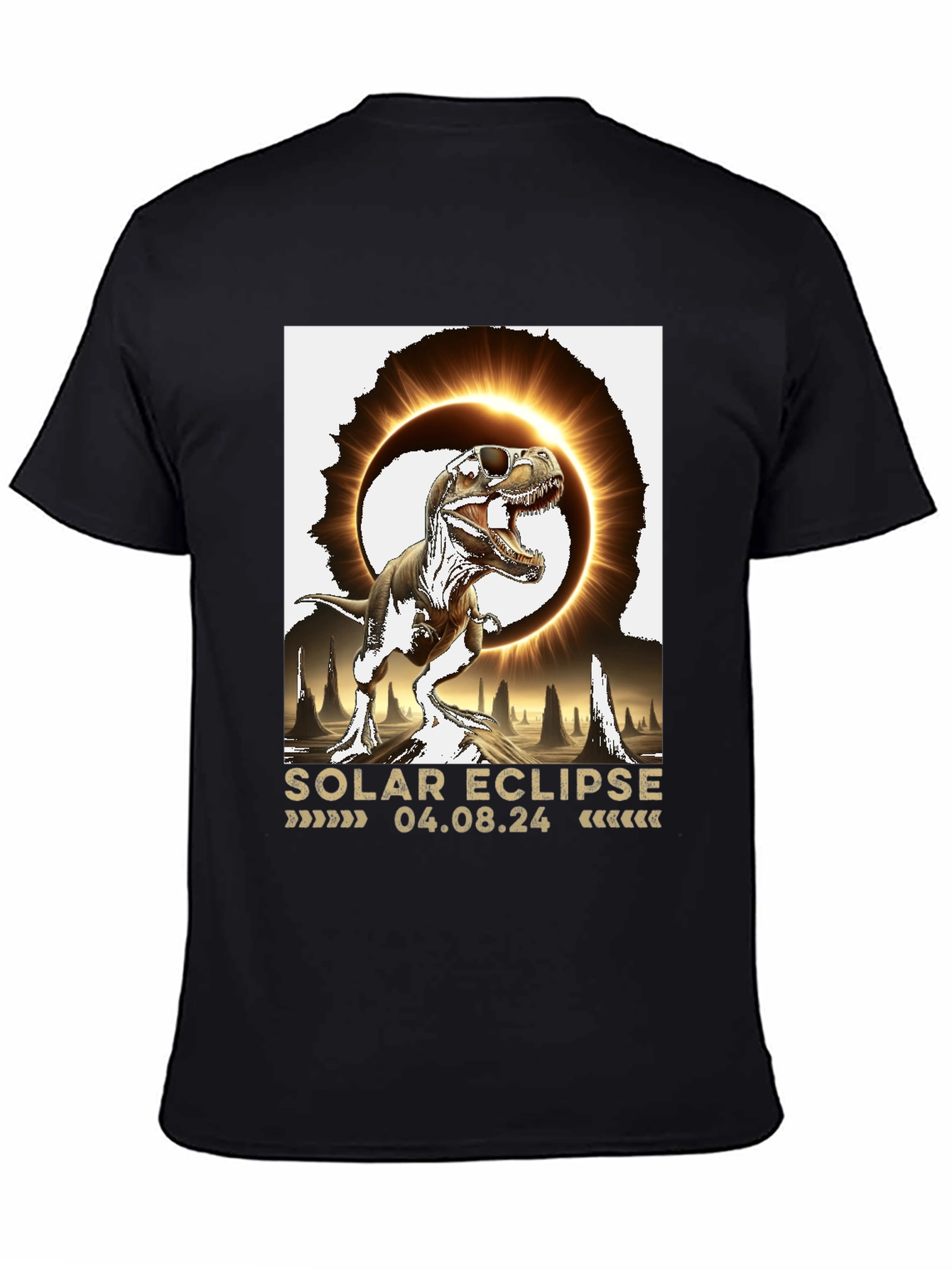 Black Solar Eclipse Dinosaur T-Shirt view 4