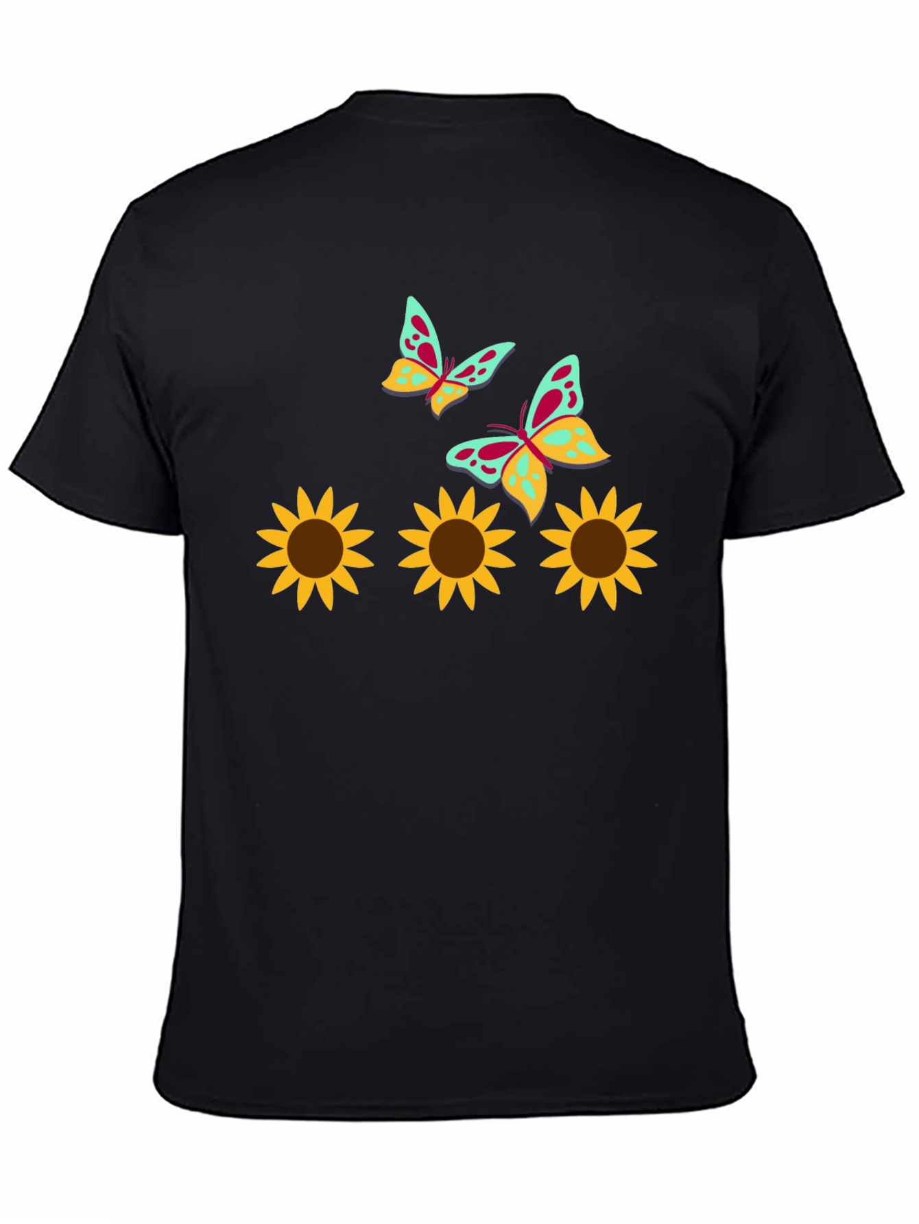 Black Sunflower and Butterfly Graphic Tee view 4
