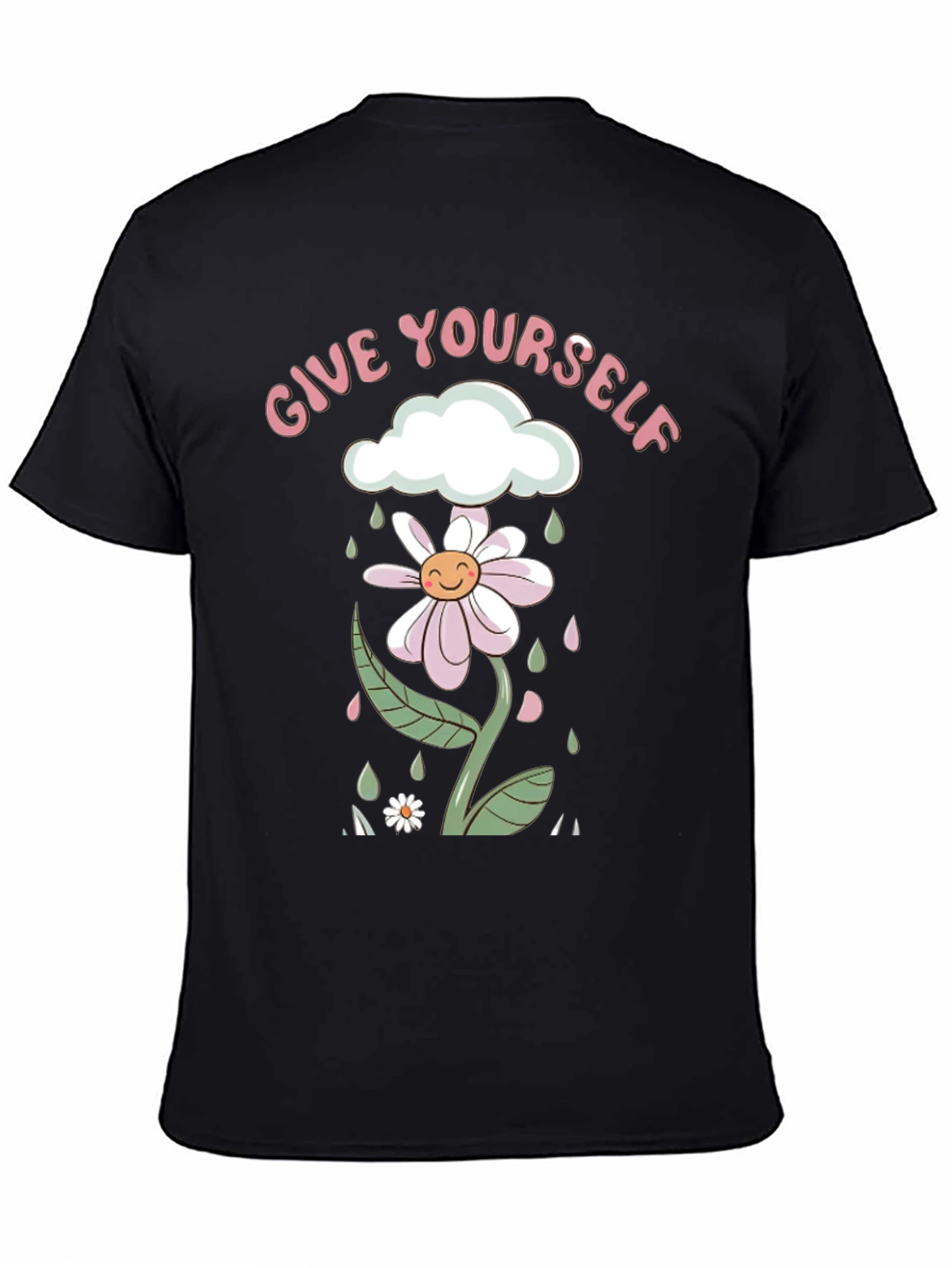 Black Give Yourself Flower Tee - Black Graphic Print Shirt view 4