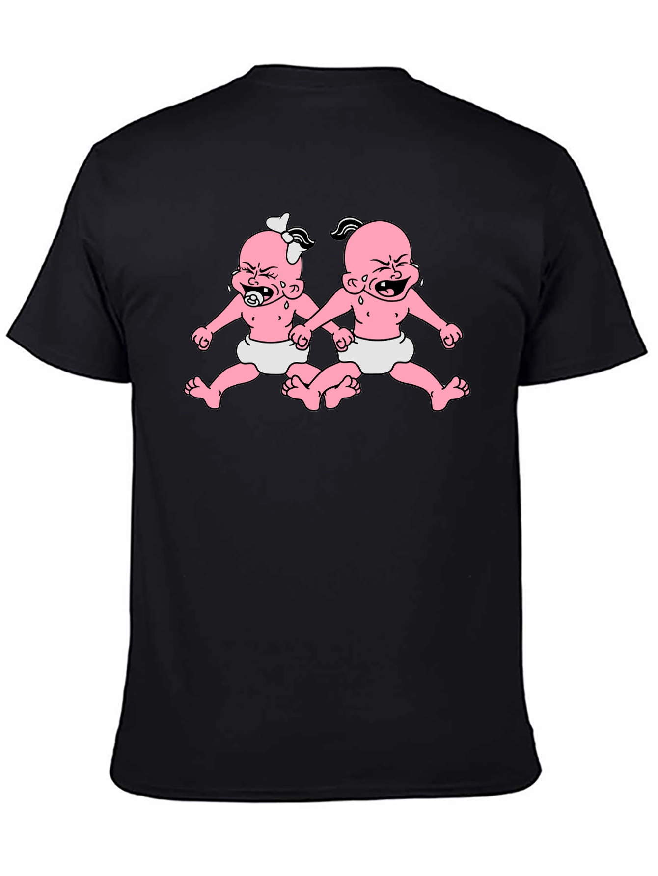 Black Funny Twin Babies Graphic Tee - Black view 4