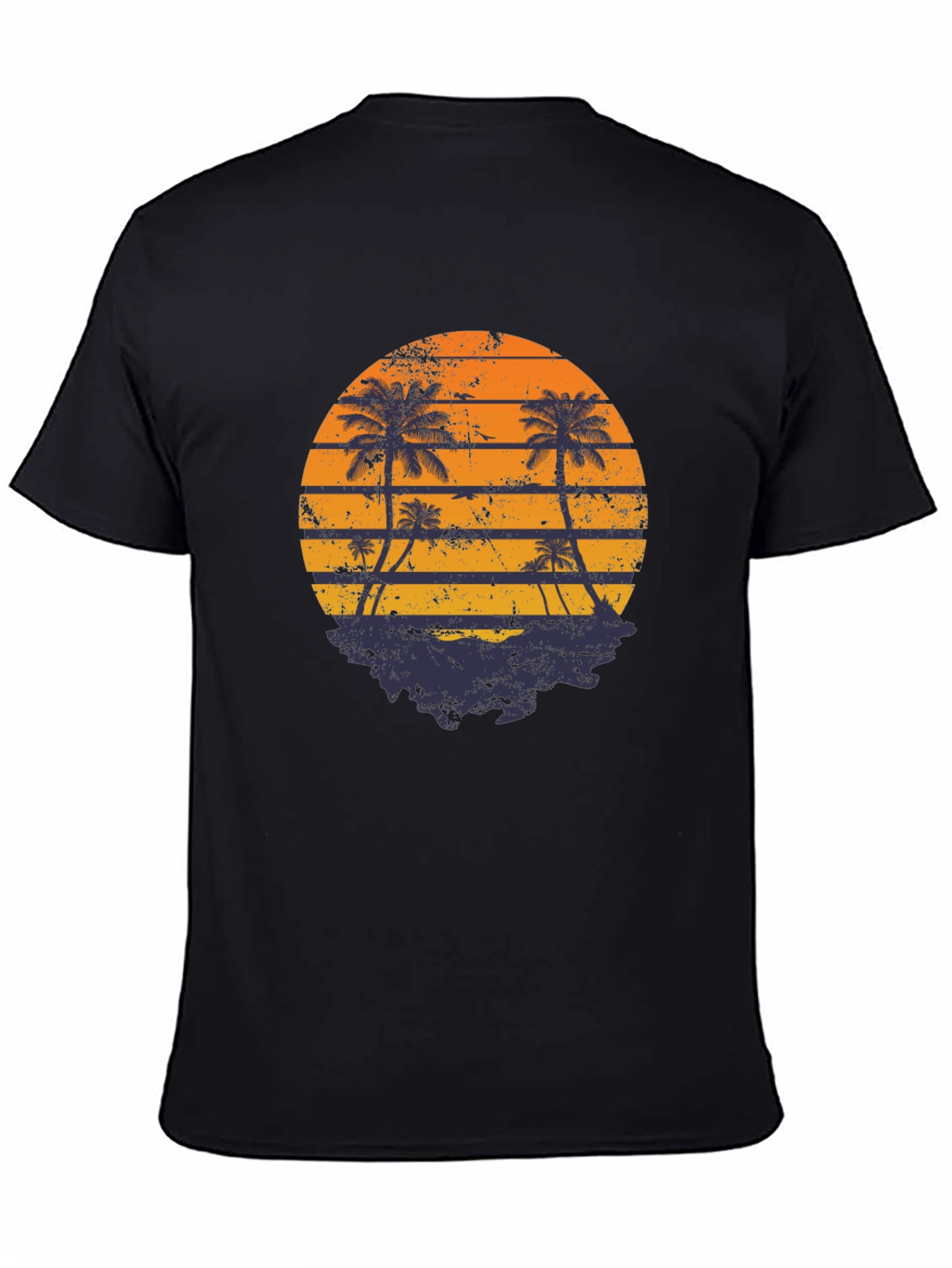 Black Retro Sunset Palm Tree Graphic T-Shirt view 4