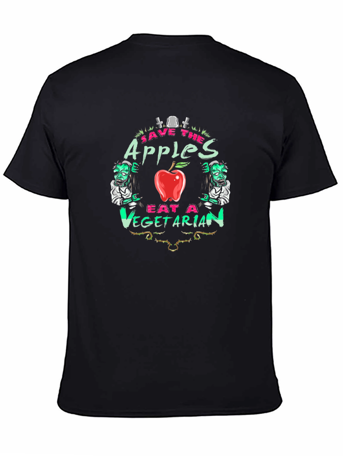 Black Save the Apples Eat a Vegetarian T-Shirt view 4