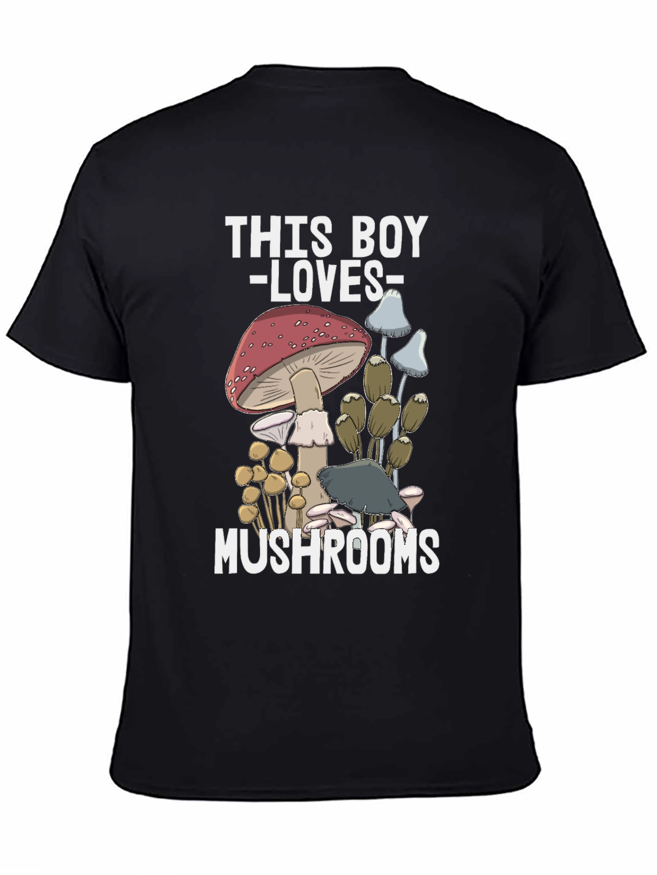 Black This Boy Loves Mushrooms T-Shirt view 4