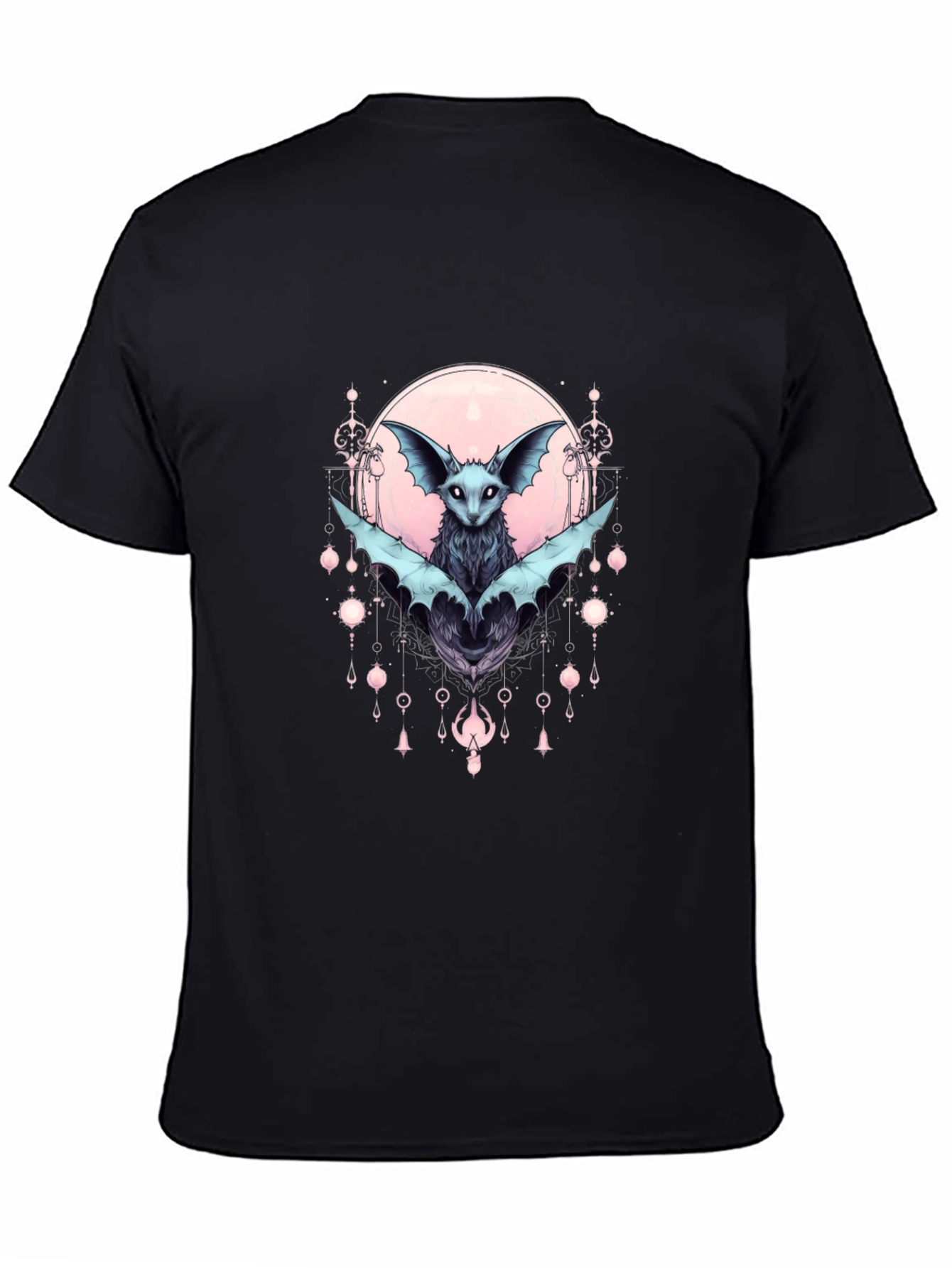 Black Gothic Bat Graphic Tee - Black Cotton T-Shirt view 4