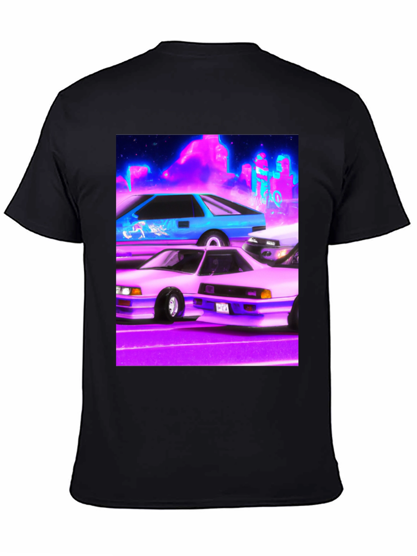 Black Retro Cars Graphic Tee - Black Cotton Blend Shirt view 4