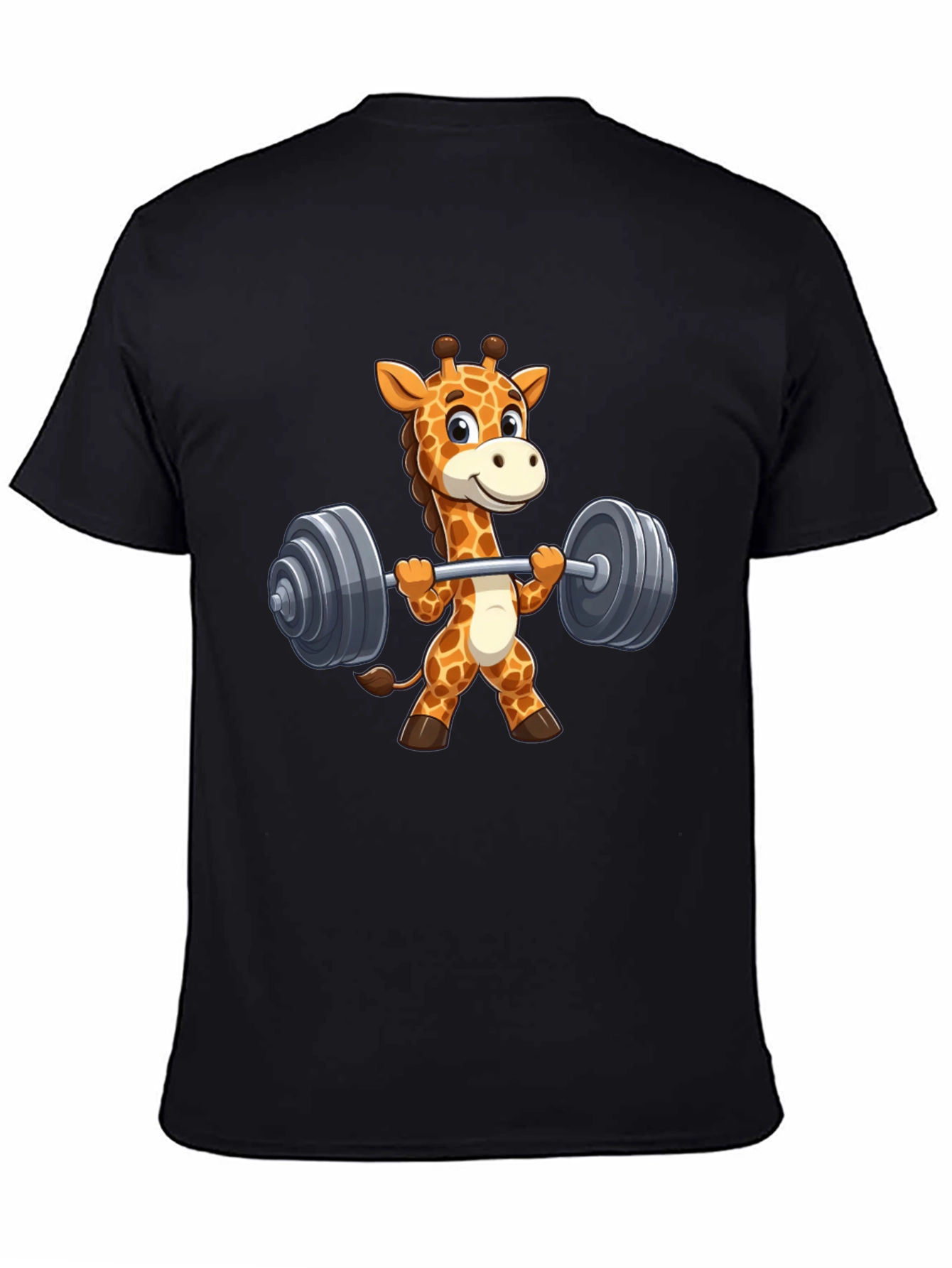 Black Giraffe Lifting Weights Graphic T-Shirt - Black view 4