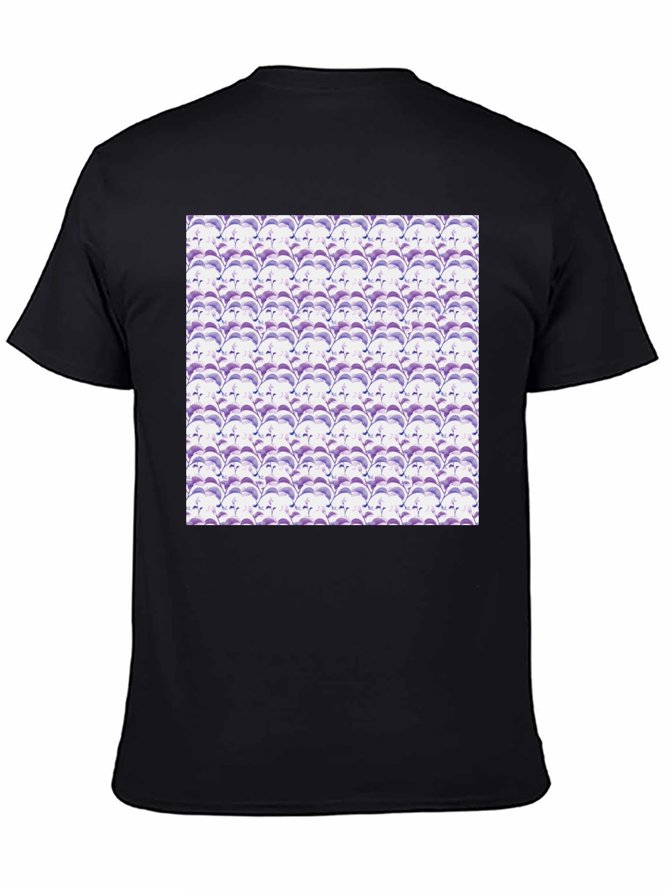 Black Purple Floral Pattern Men's Black Tee view 4