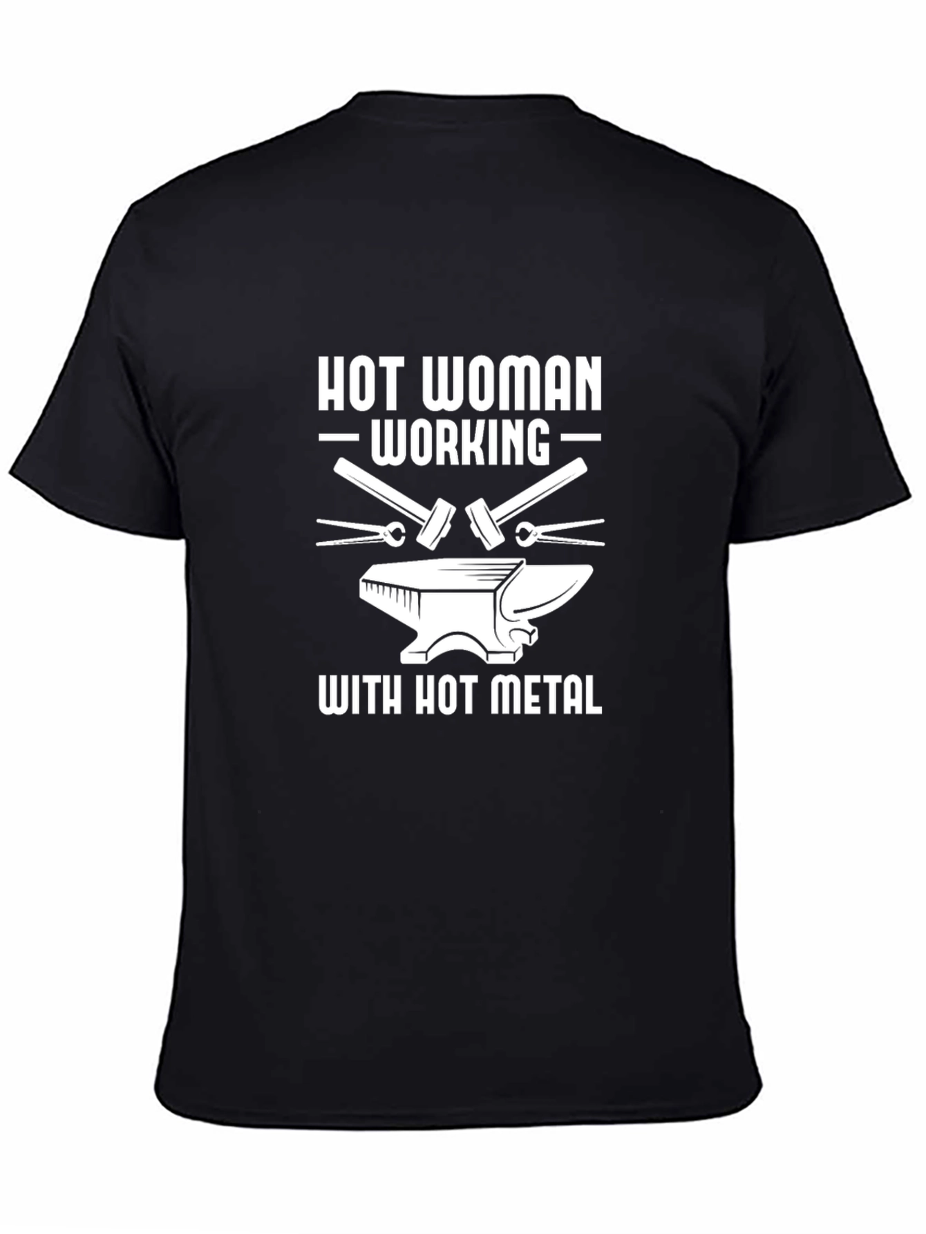 Black Hot Woman Working with Hot Metal Black T-Shirt view 4