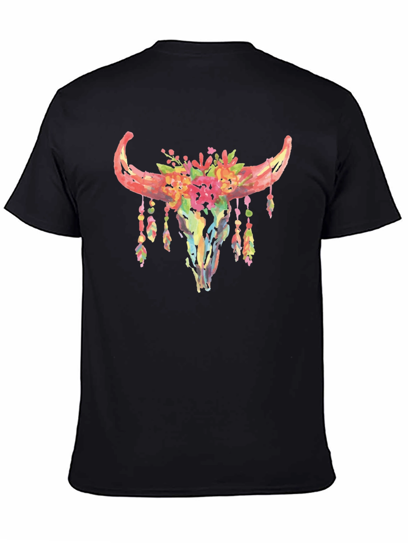 Black Floral Bull Skull Graphic T-Shirt view 4