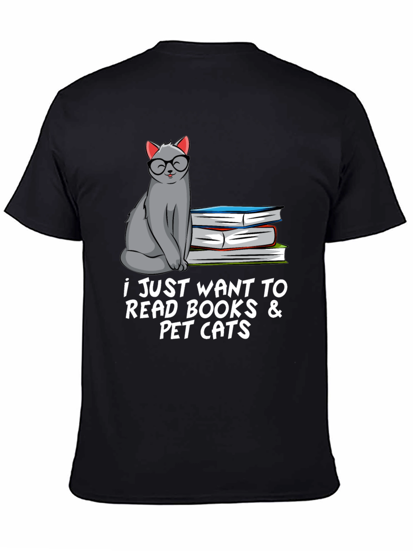 Black Bookish Cat Lover T-Shirt: Read Books & Pet Cats view 4