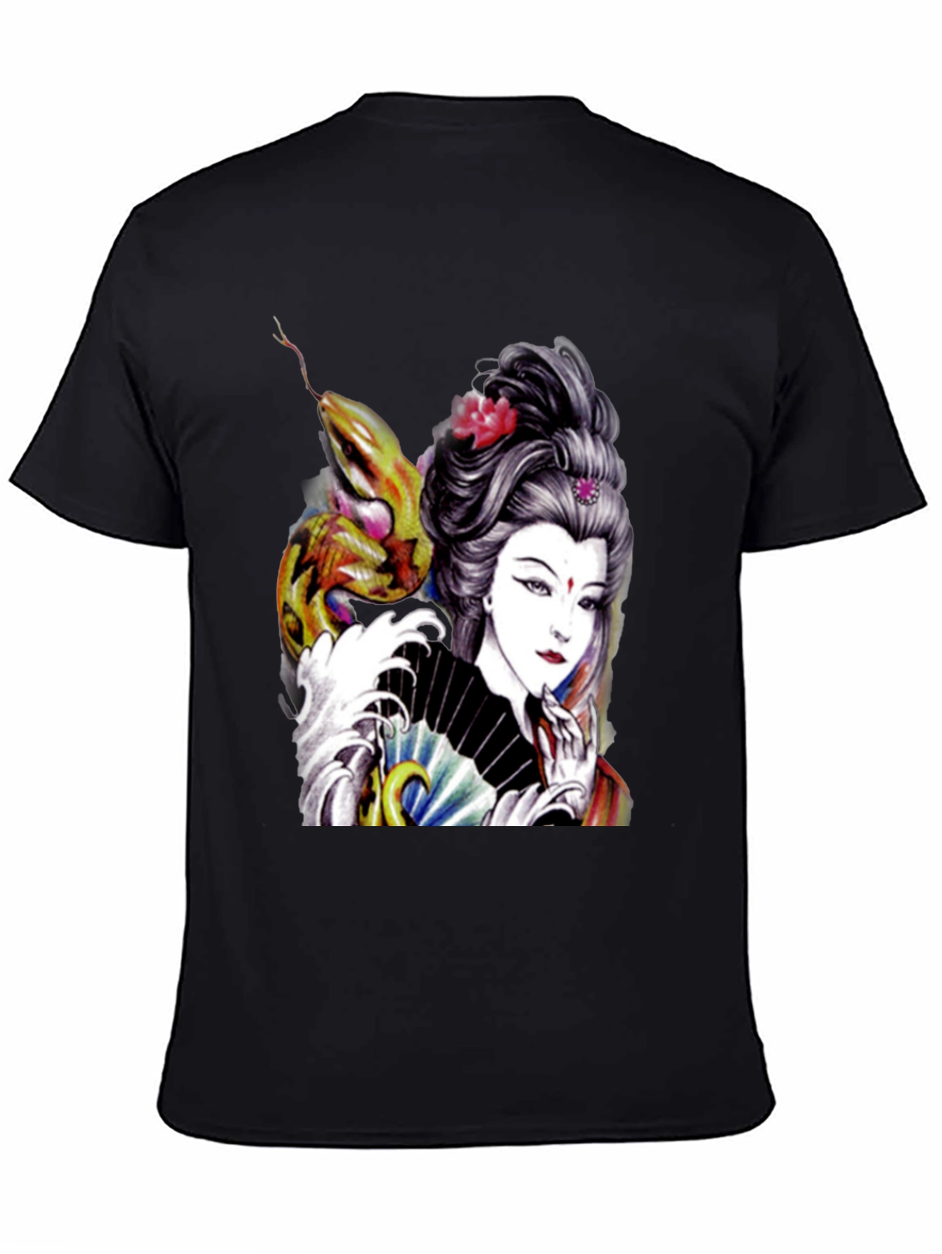 Black Geisha Snake Graphic Print Black T-Shirt view 4