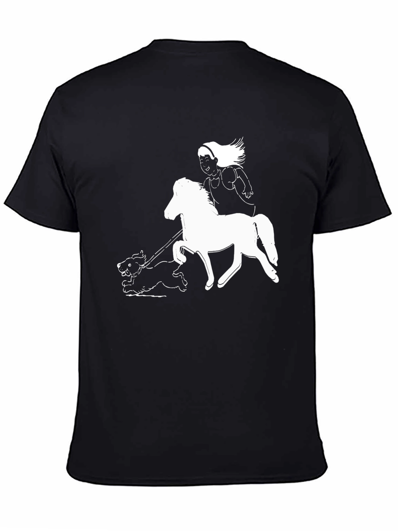 Black Horse & Dog Tee - Fun Graphic Print on Black Shirt view 4