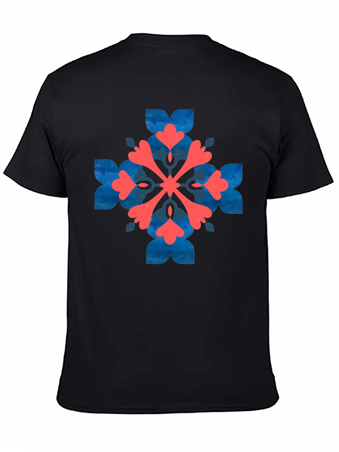Black Stylish Black Tee with Geometric Floral Design view 4