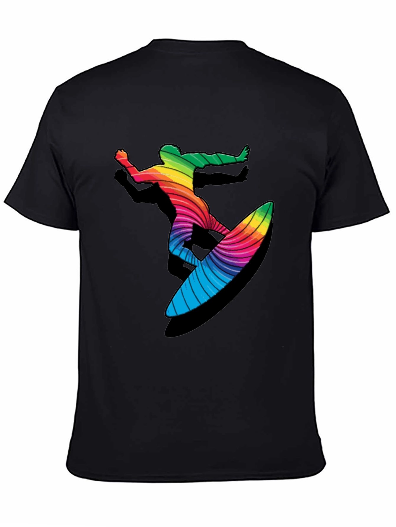 Black Rainbow Surfer Graphic Tee - Black Cotton T-Shirt view 4