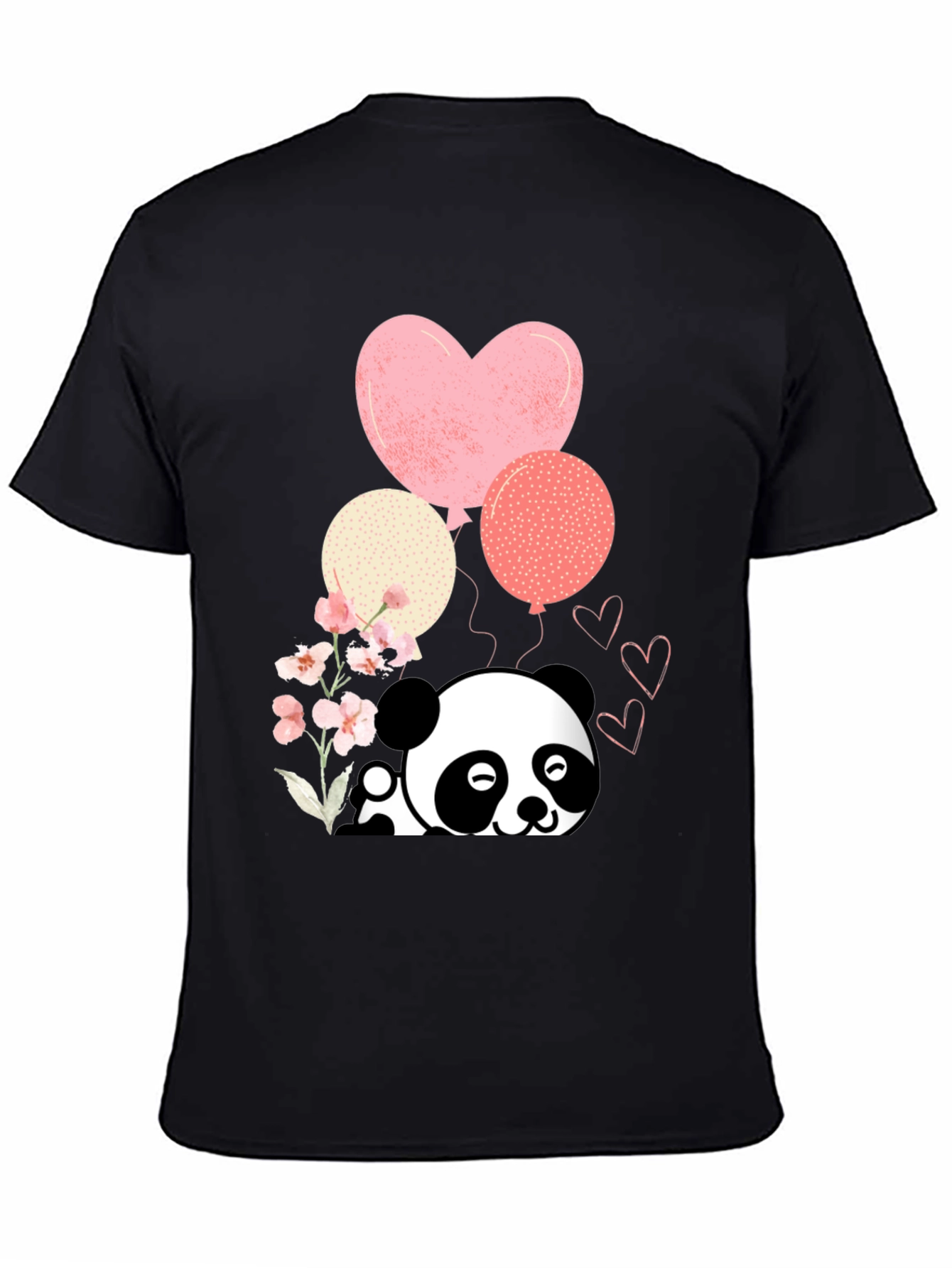 Black Cute Panda & Balloons Graphic Tee view 4