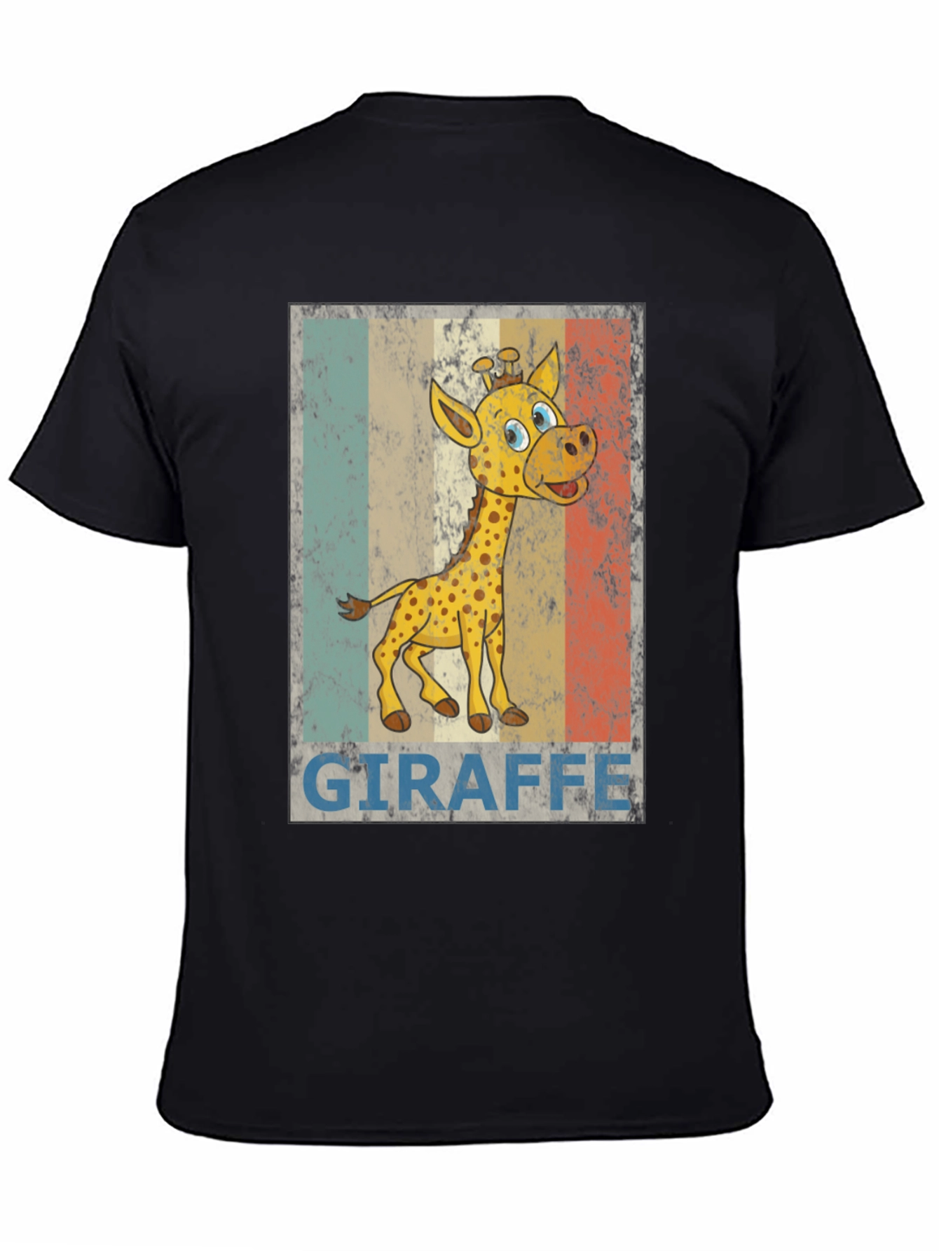 Black Giraffe Cartoon Print Black T-Shirt view 4