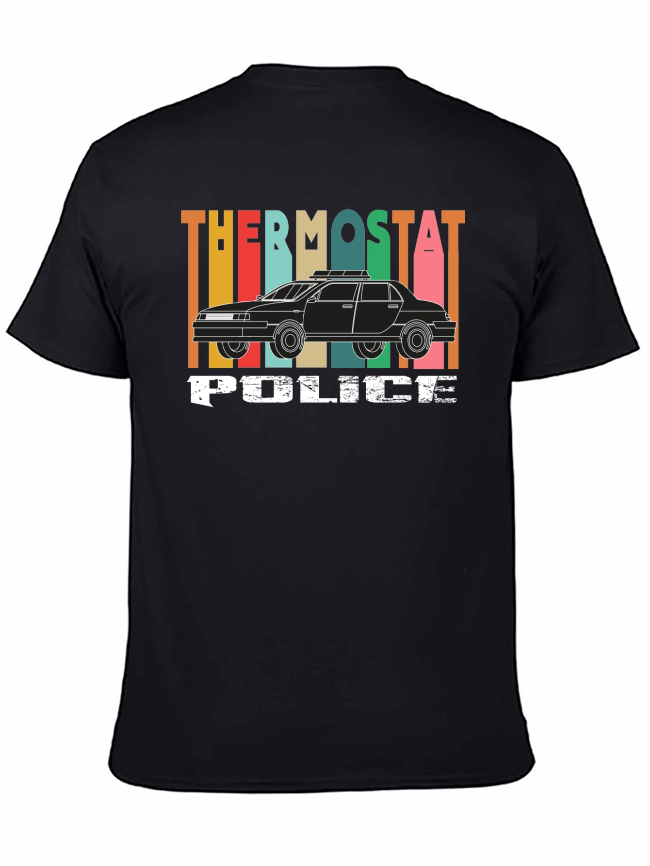Black Thermostat Police Graphic T-Shirt - Retro Style view 4
