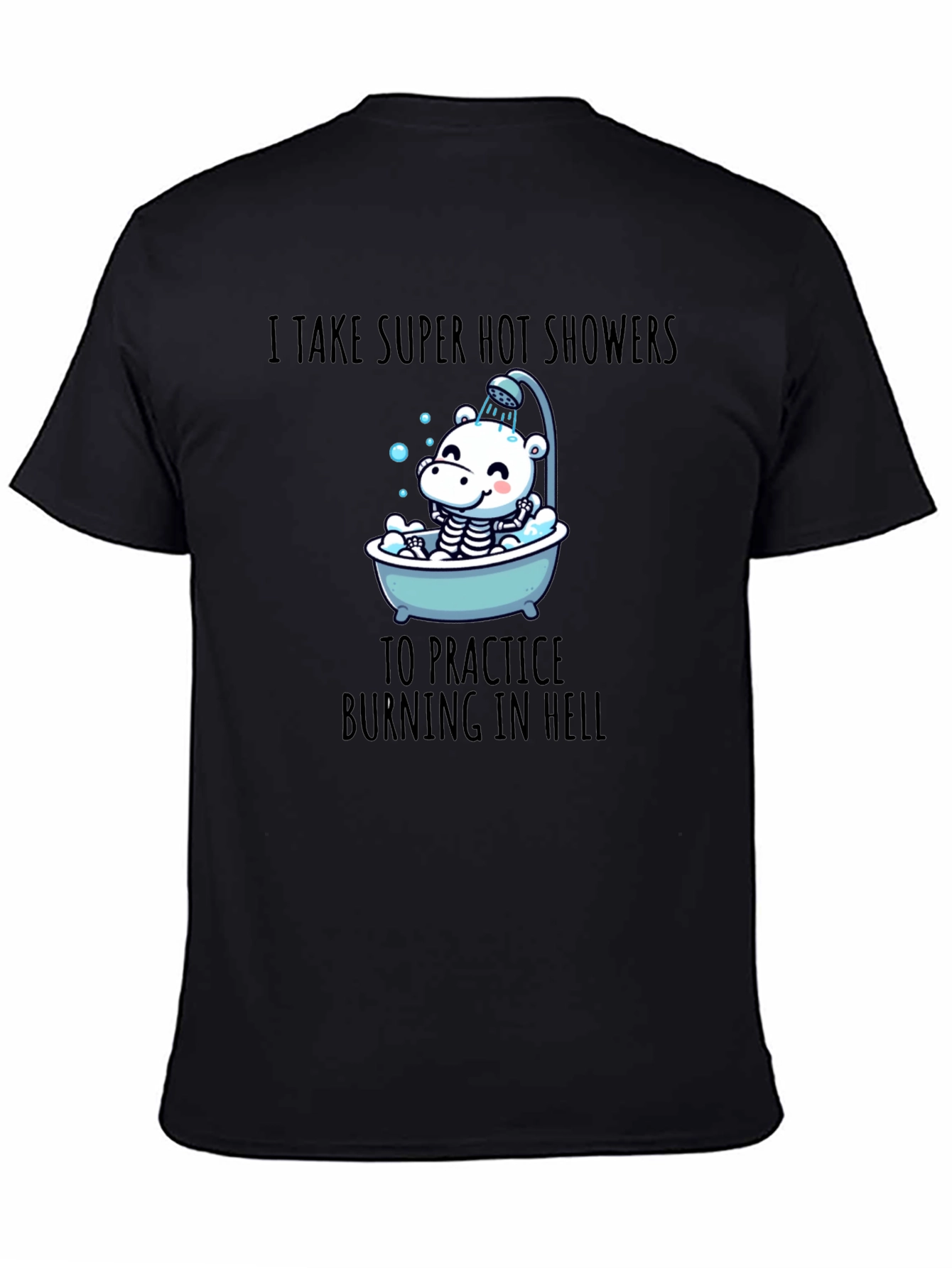 Black Funny 'Burning in Hell' Shower T-Shirt view 4