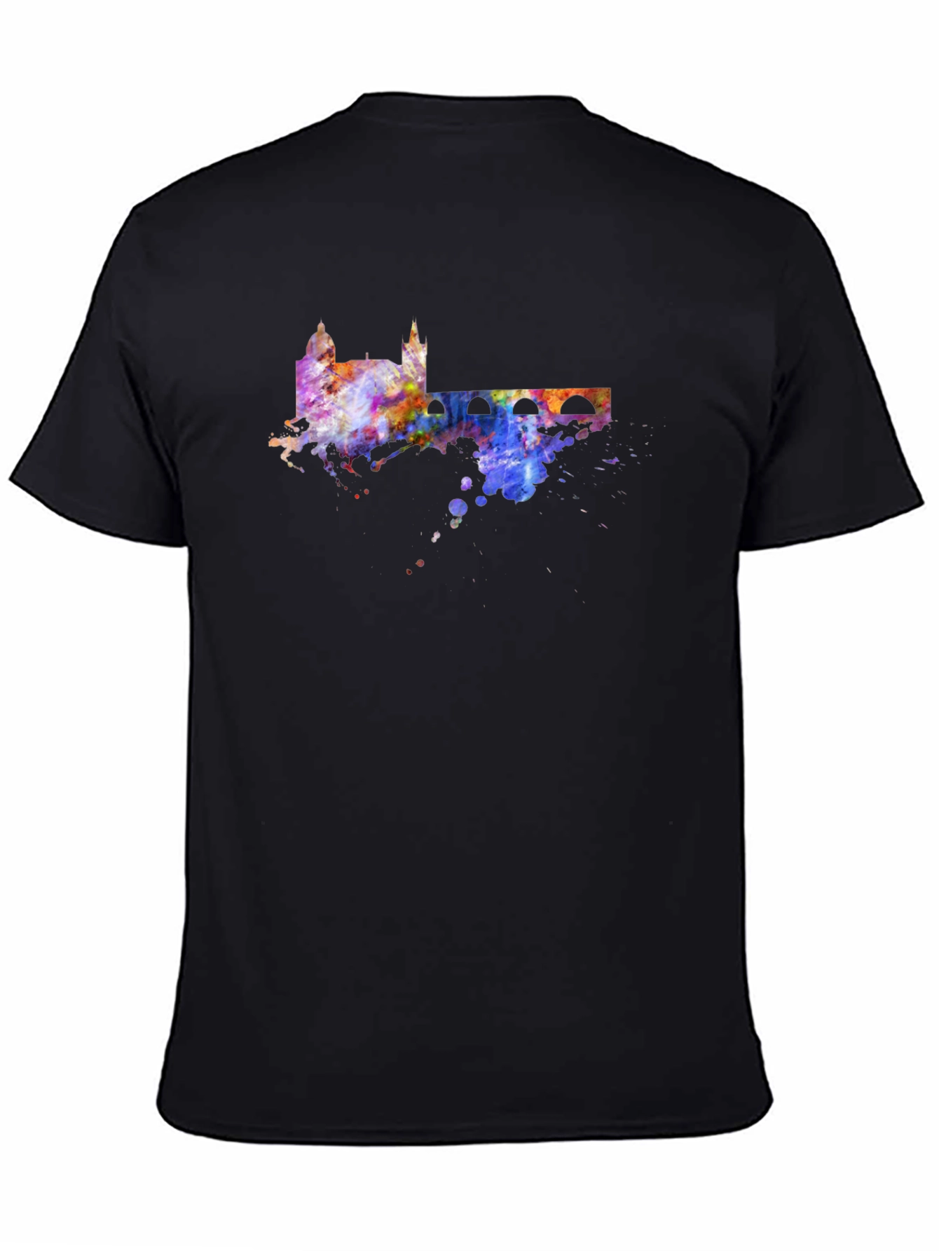 Black Watercolor Cityscape Black T-Shirt view 4