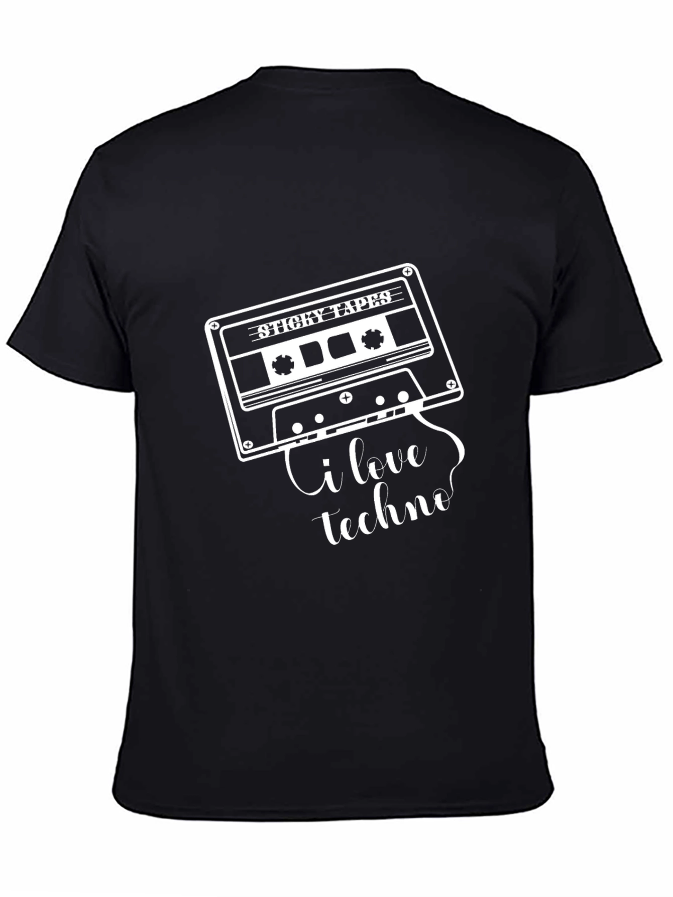 Black I Love Techno Cassette Tape Graphic T-Shirt view 4