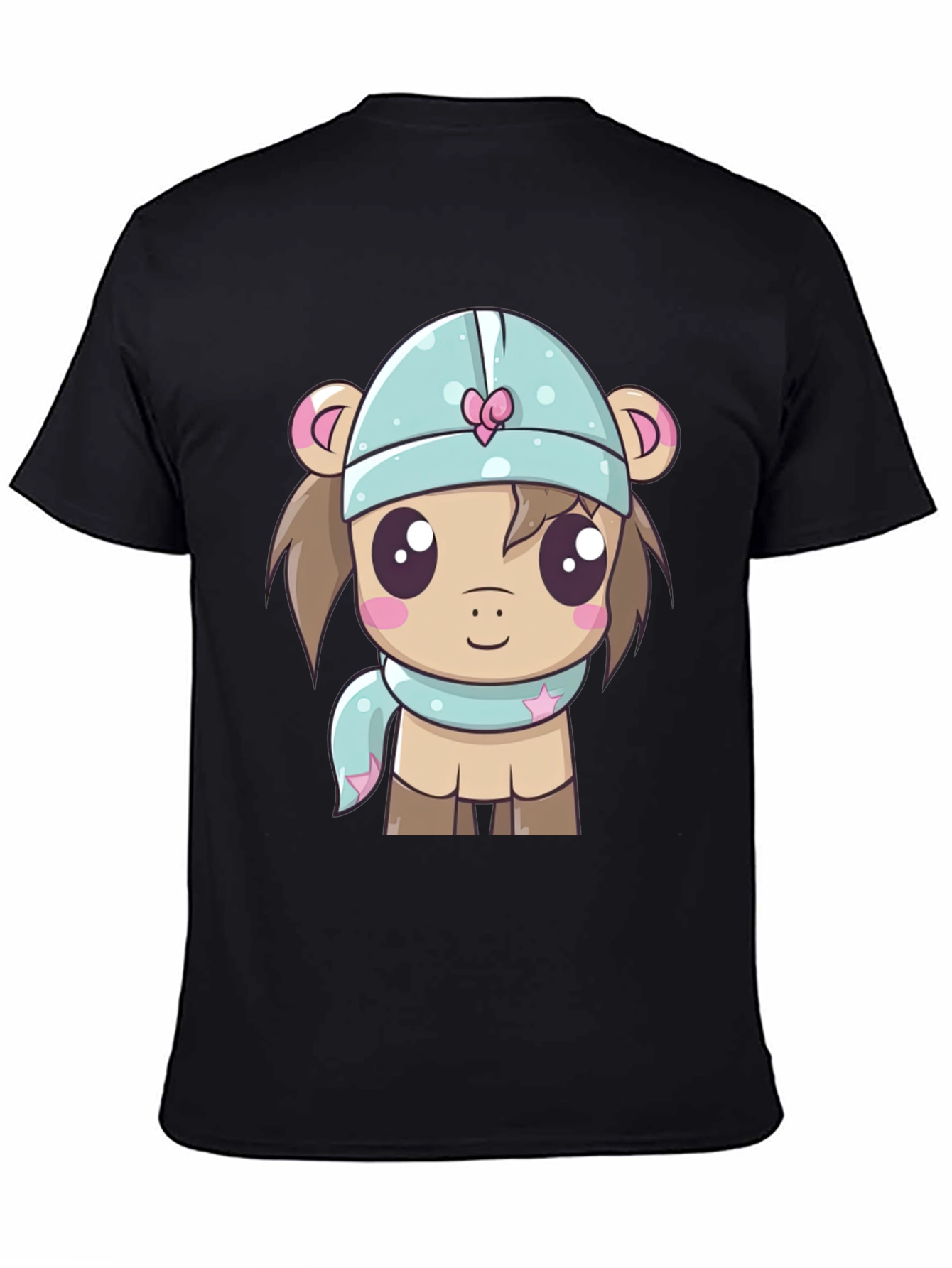 Black Cute Cartoon Animal Black T-Shirt view 4