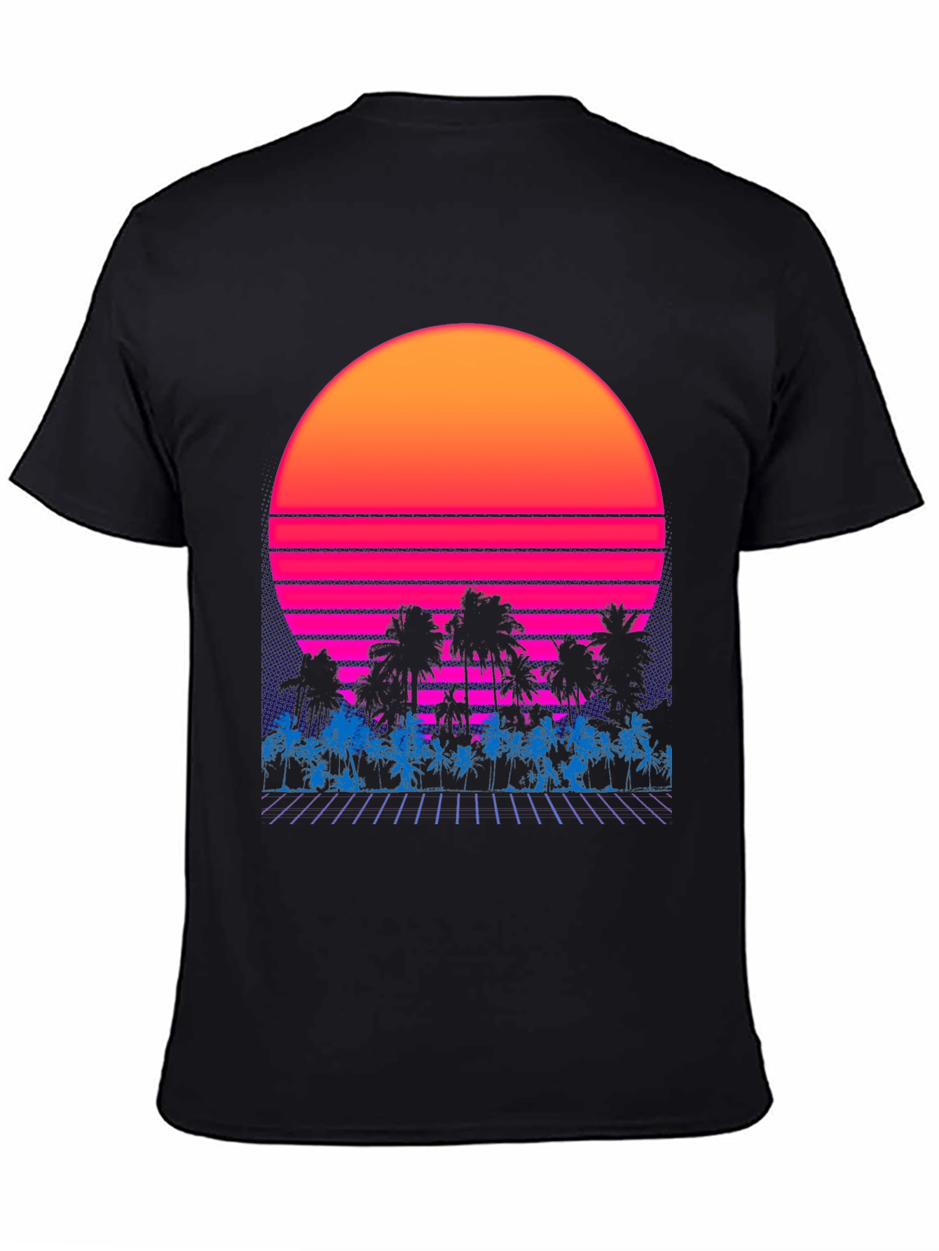 Black Retro Sunset Palm Tree Graphic Tee view 4