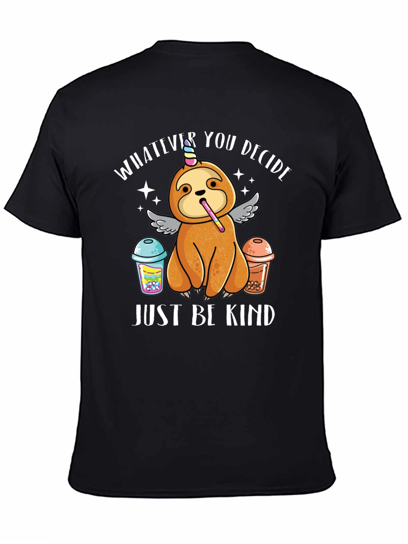 Black Sloth Unicorn Bubble Tea T-Shirt - Just Be Kind view 4