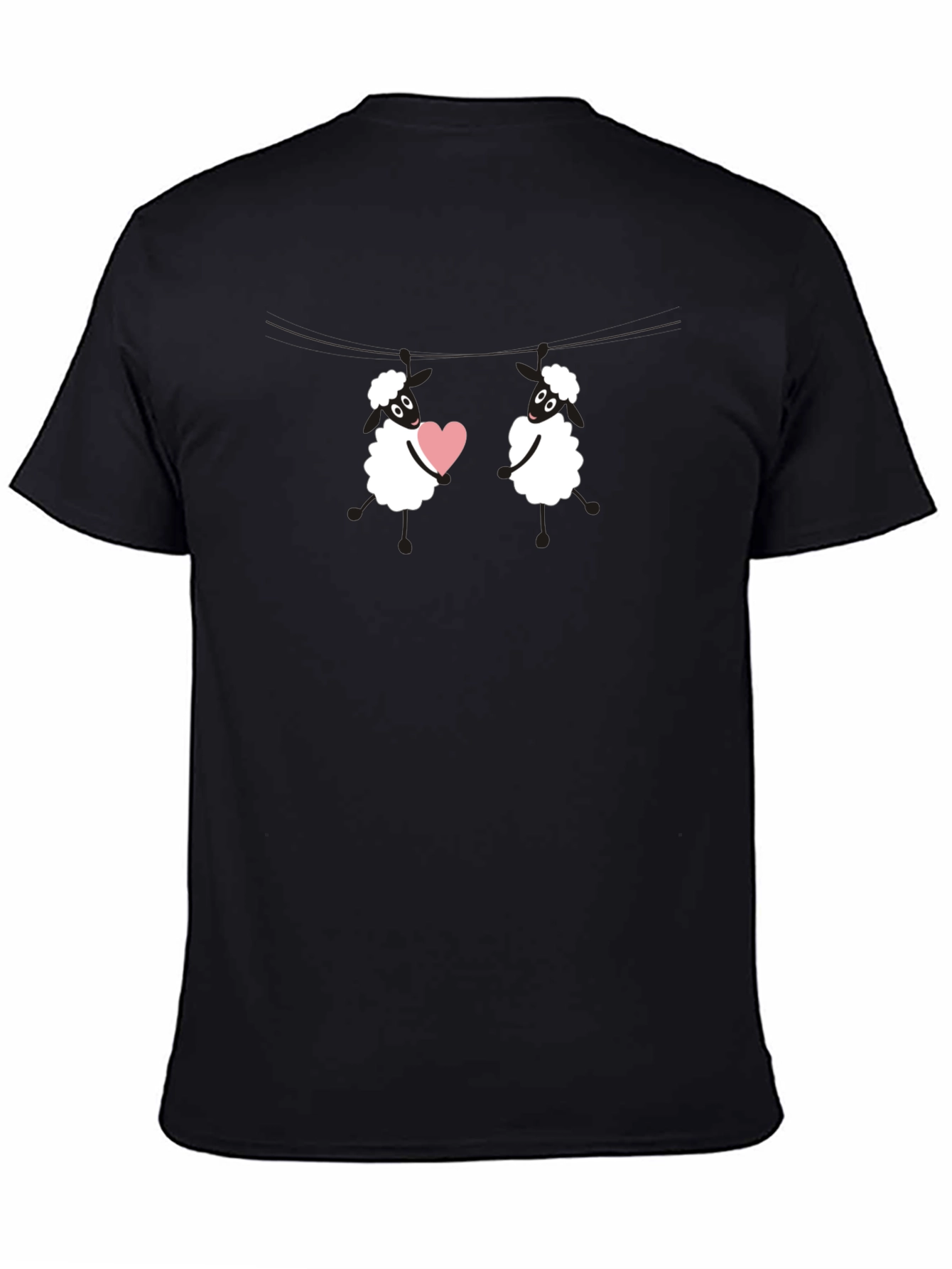 Black Cute Sheep Love T-Shirt - Black Cotton Blend view 4