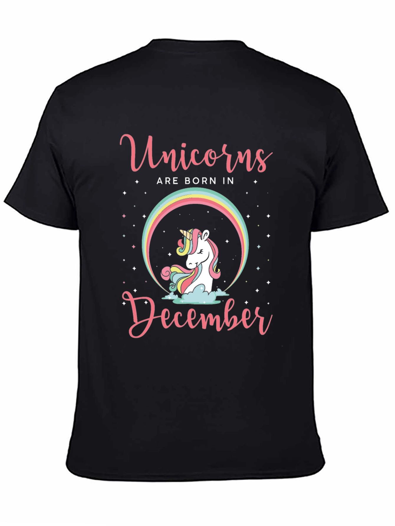 Black Unicorns Born in December T-Shirt view 4