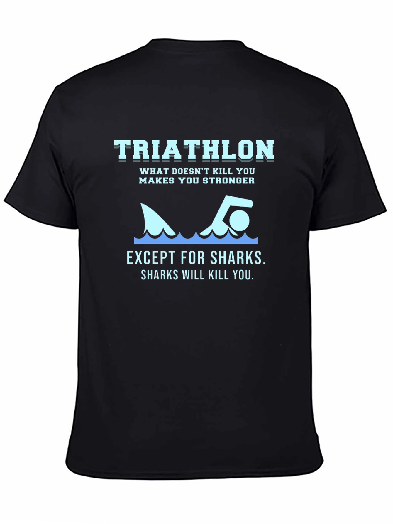 Black Triathlon Shark T-Shirt - Funny Workout Tee view 4