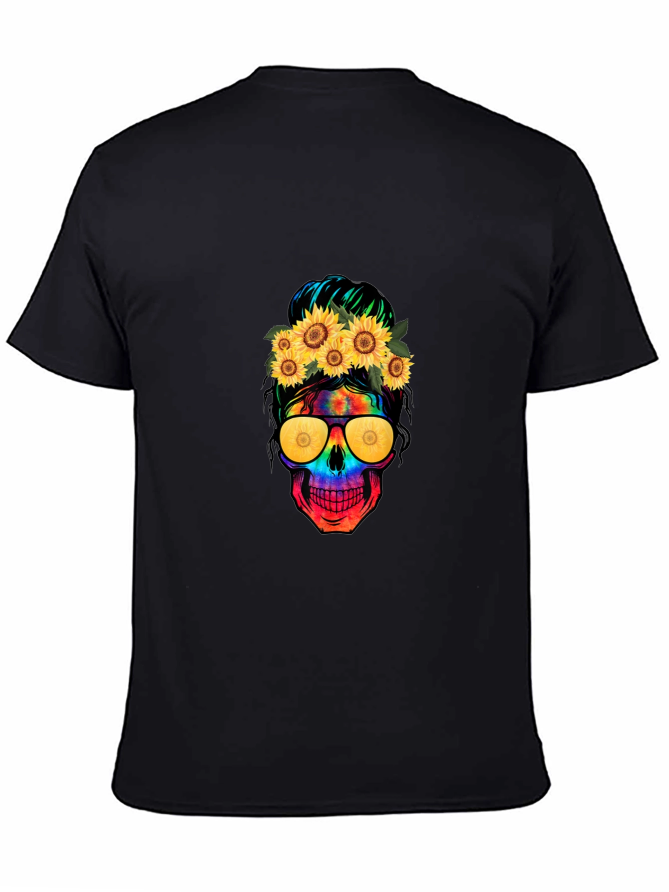 Skull with Sunflowers Graphic Tee - 4