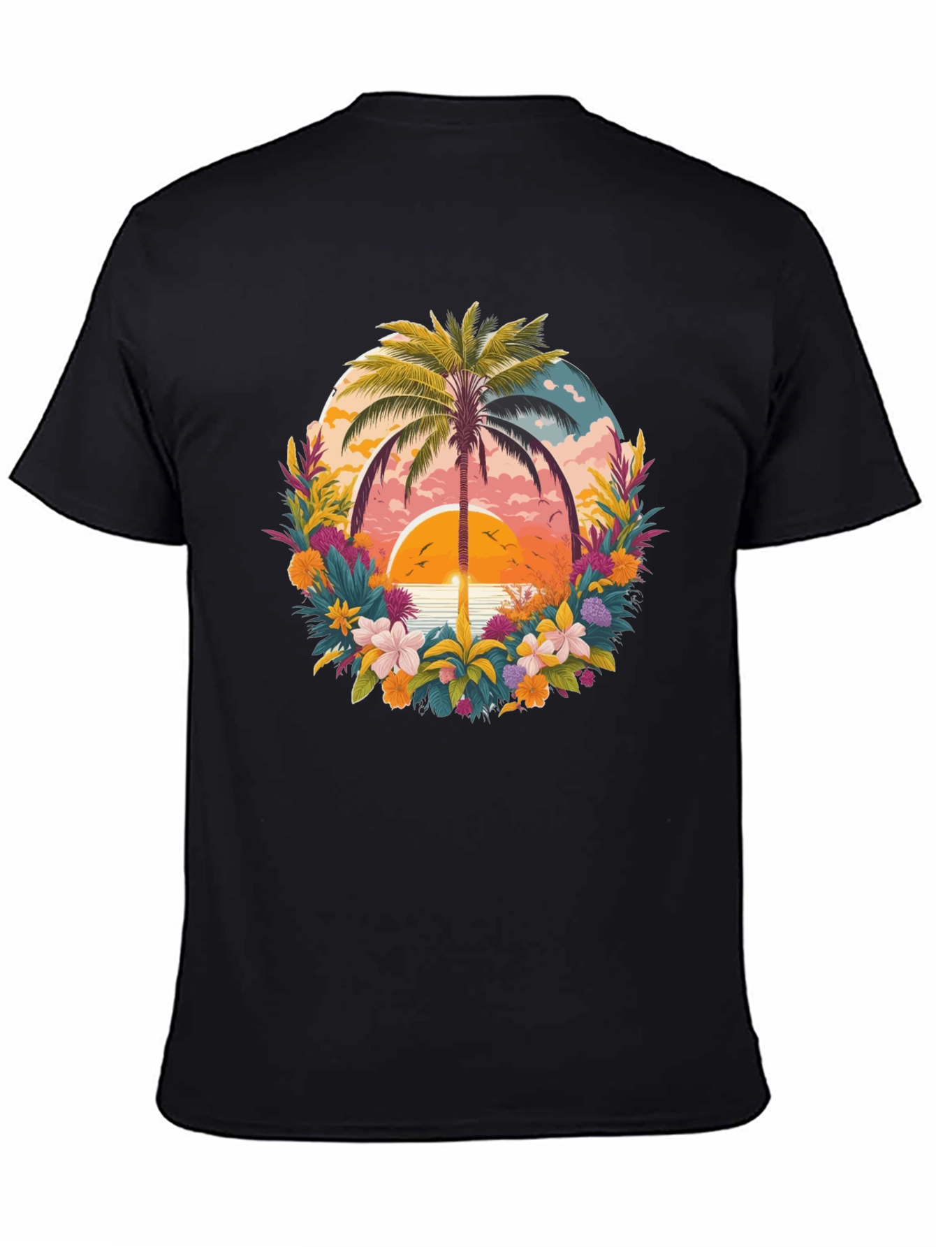 Black Tropical Sunset Palm Tree Graphic T-Shirt view 4