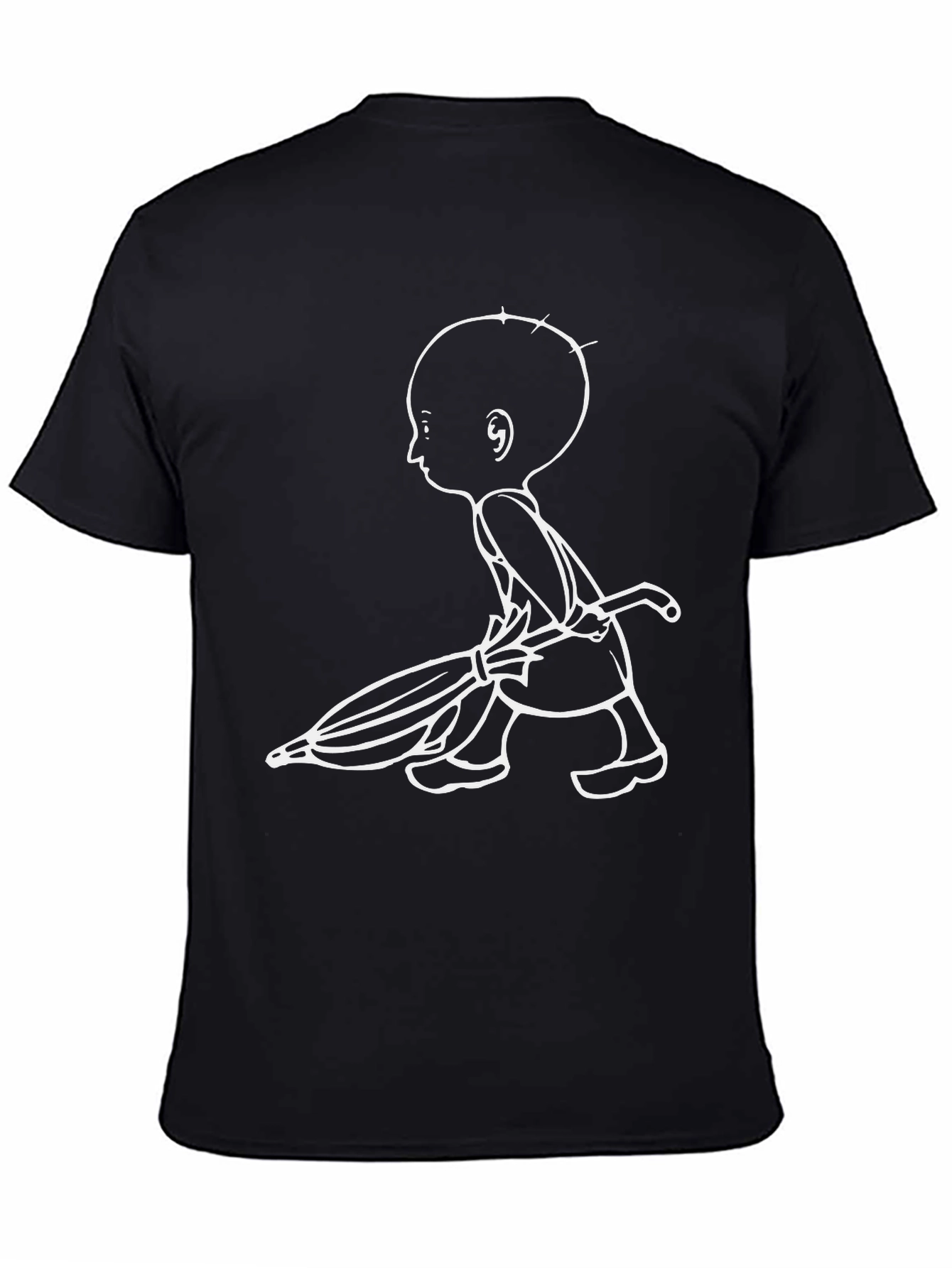 Black Unique Graphic Tee: Cartoon Character with Umbrella view 4