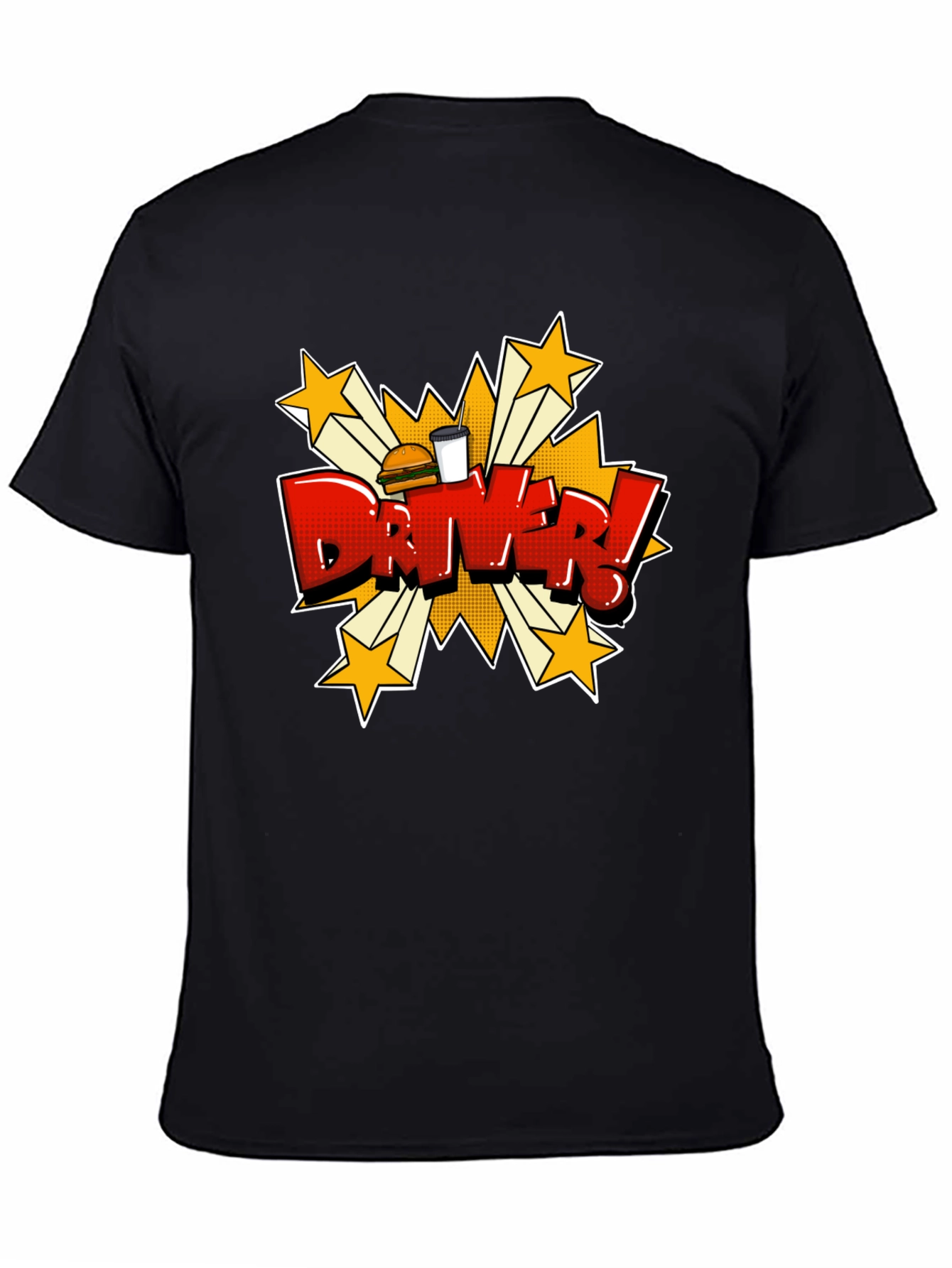 Black Driver Cartoon T-Shirt - Fast Food Delivery Style view 4