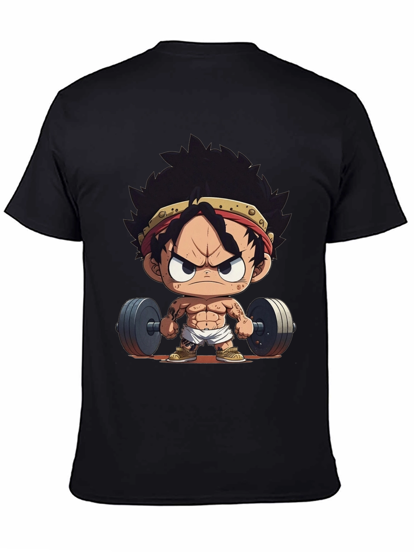 Black Anime Gym T-Shirt: Strong Luffy view 4