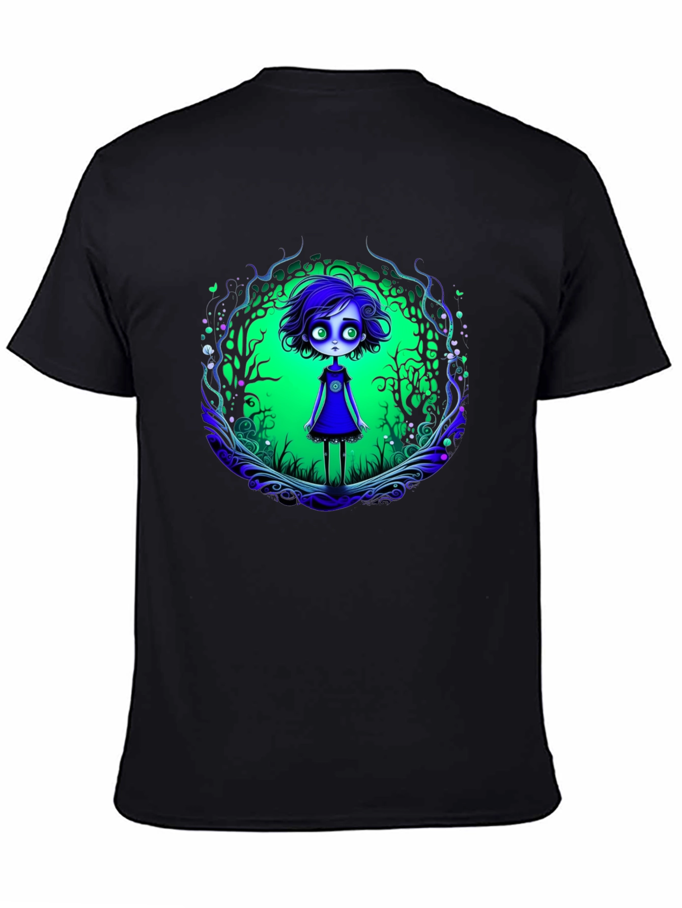 Black Eerie Forest Girl Graphic Tee view 4
