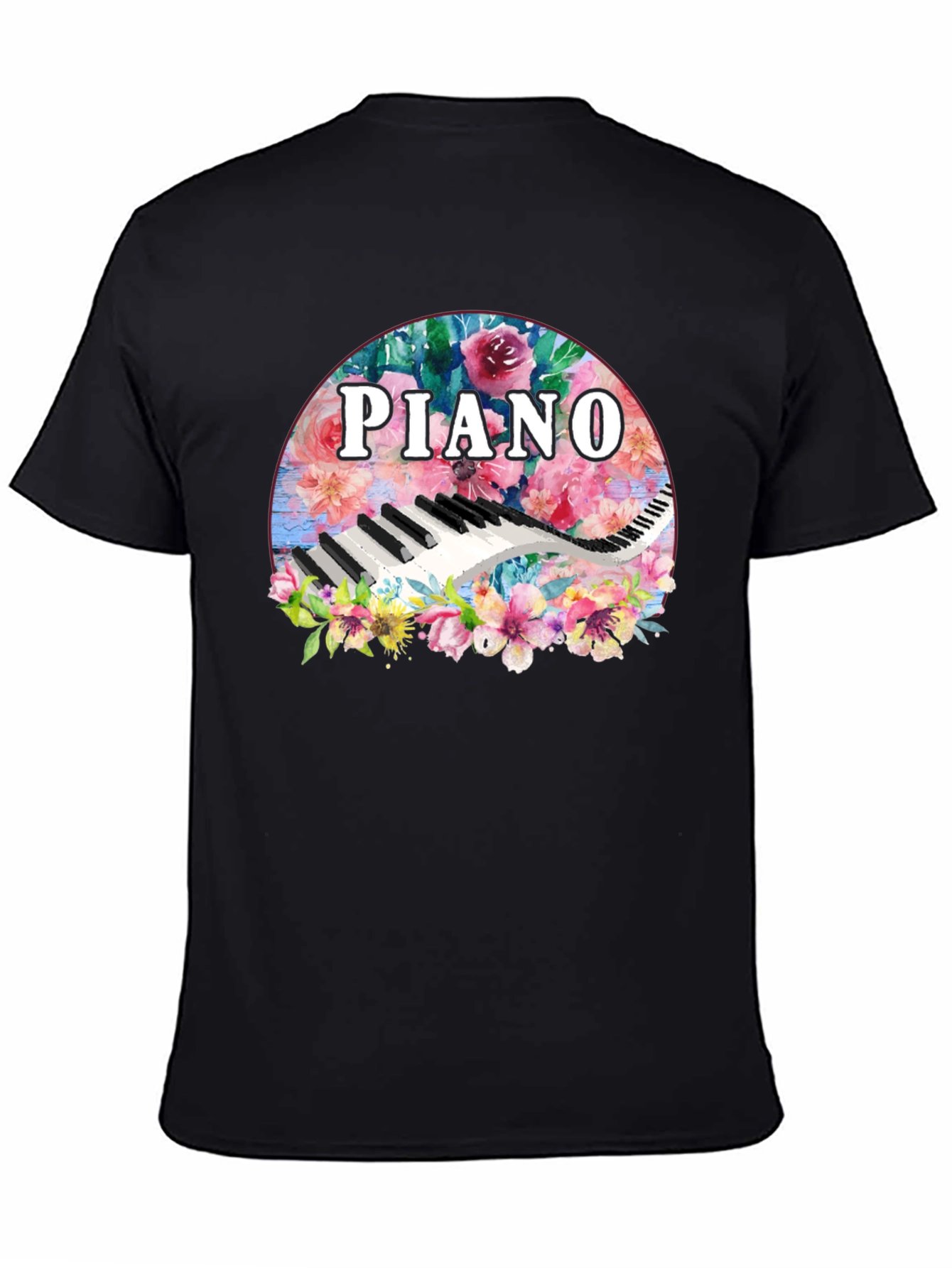 Black Floral Piano T-Shirt - Music Lover Tee view 4