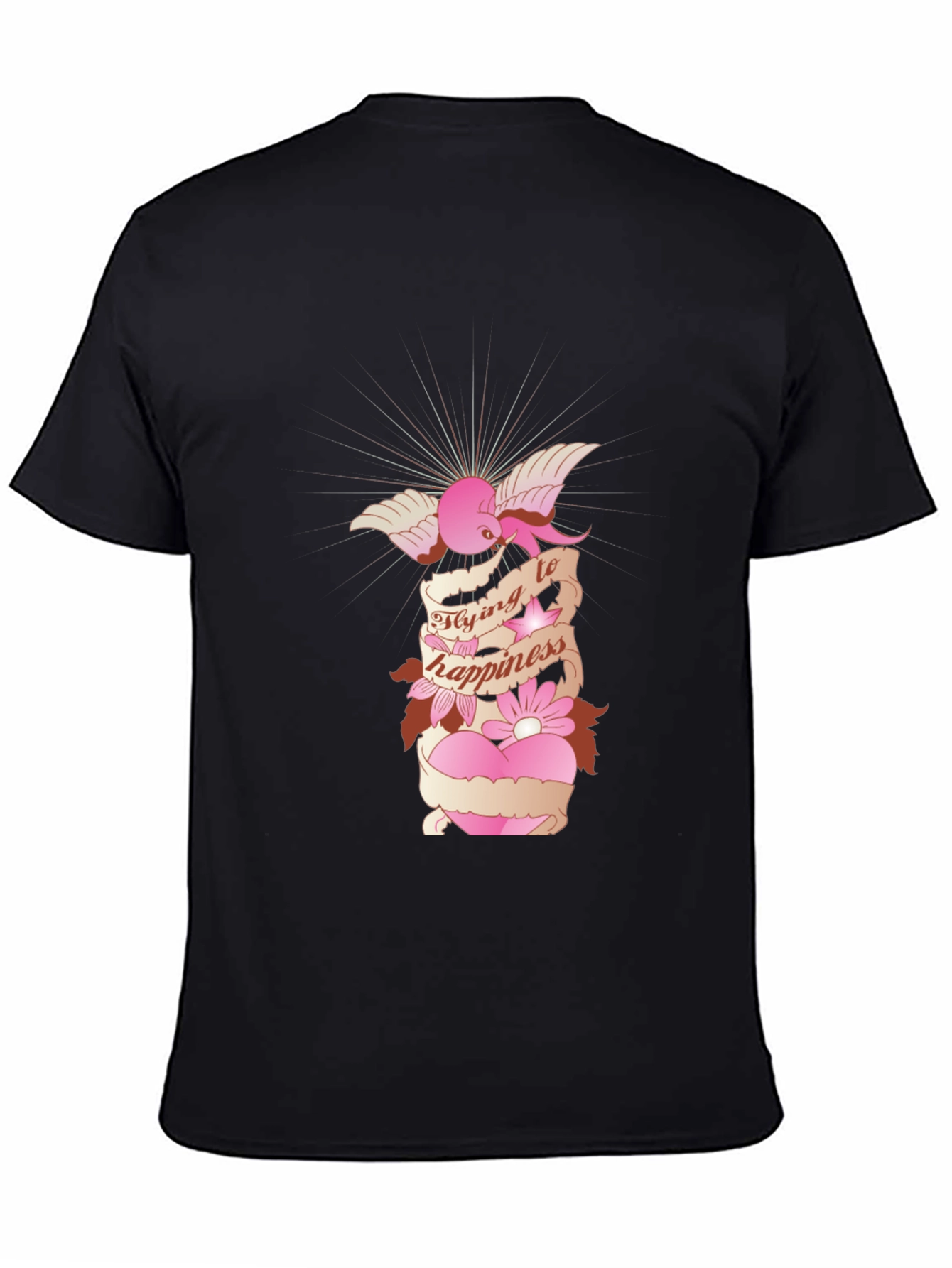 Black Flying to Happiness Graphic Black T-Shirt view 4
