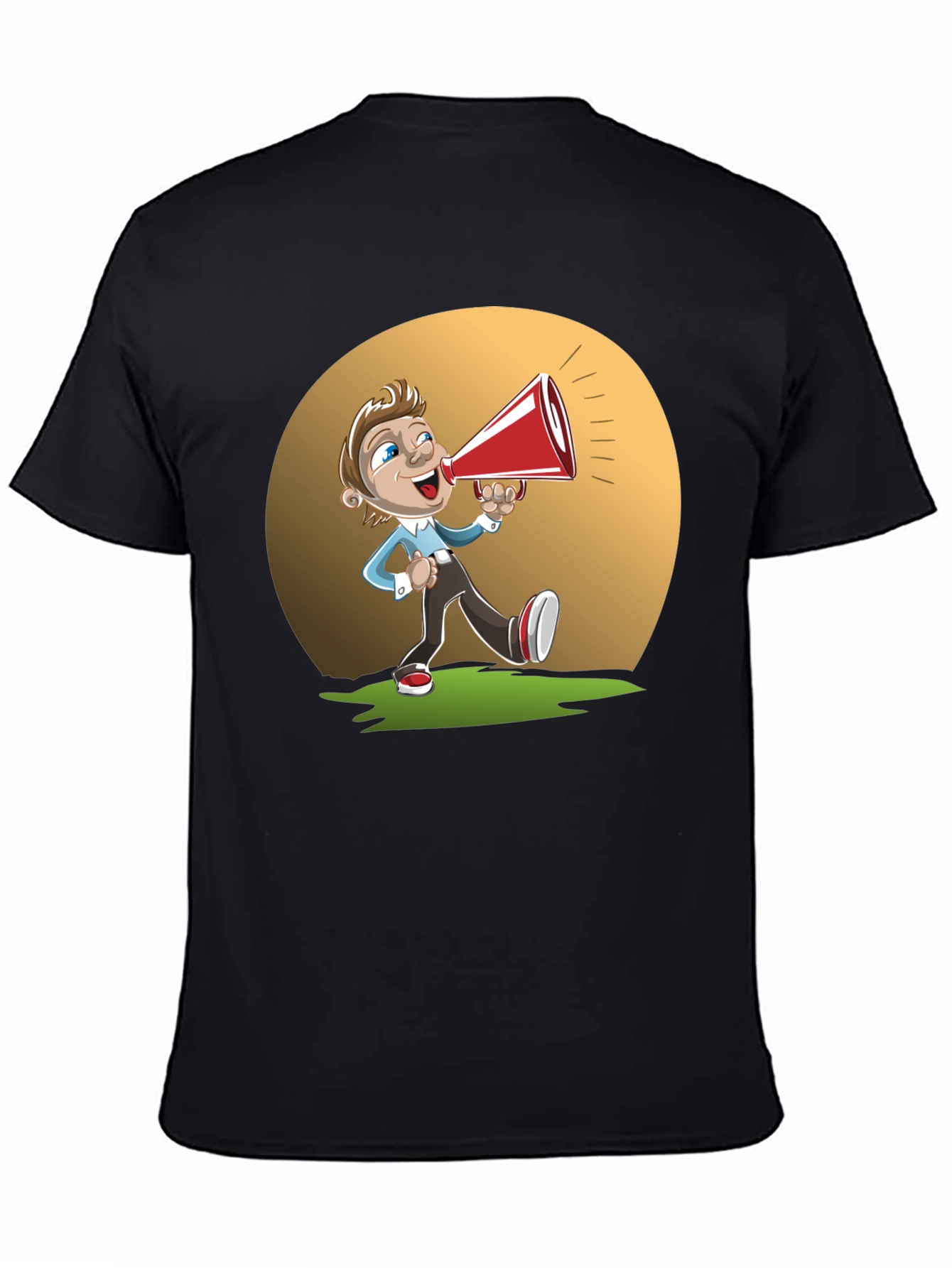 Black Cartoon Man with Megaphone Graphic T-Shirt view 4