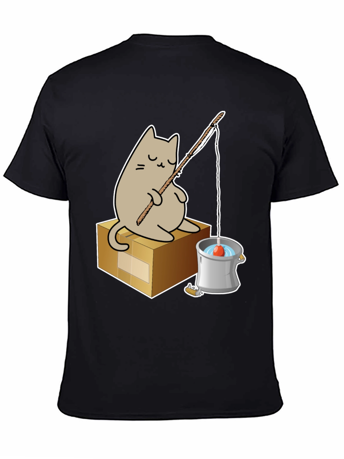 Black Cat Fishing T-Shirt - Cute Graphic Tee view 4